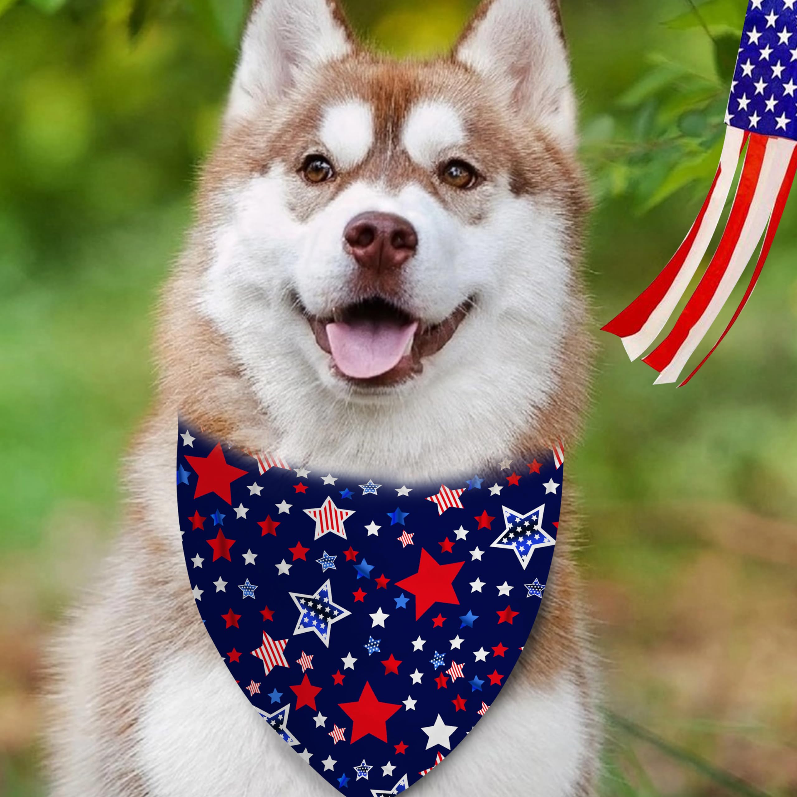4Th Of July Dog Bandana Reversible 2 Pack Large, Red White And Blue Patriotic Pet Bandanas Set Adjustable Triangle Holiday Scarv