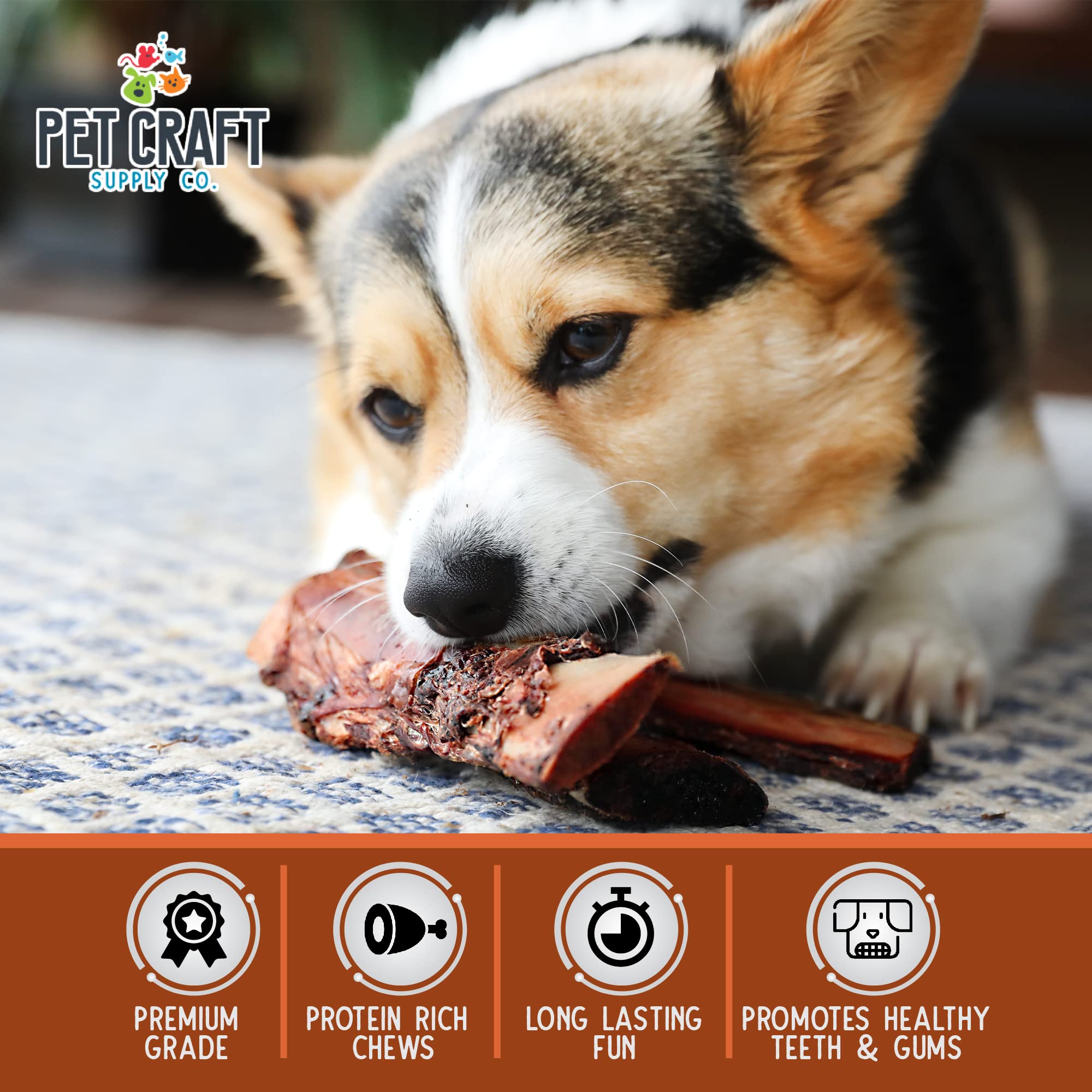 Pet Craft Supply All Natural Healthy Buffalo Rib Bones Dog Chews Treats for Aggressive Chewers Long Lasting Rawhide Free Premium