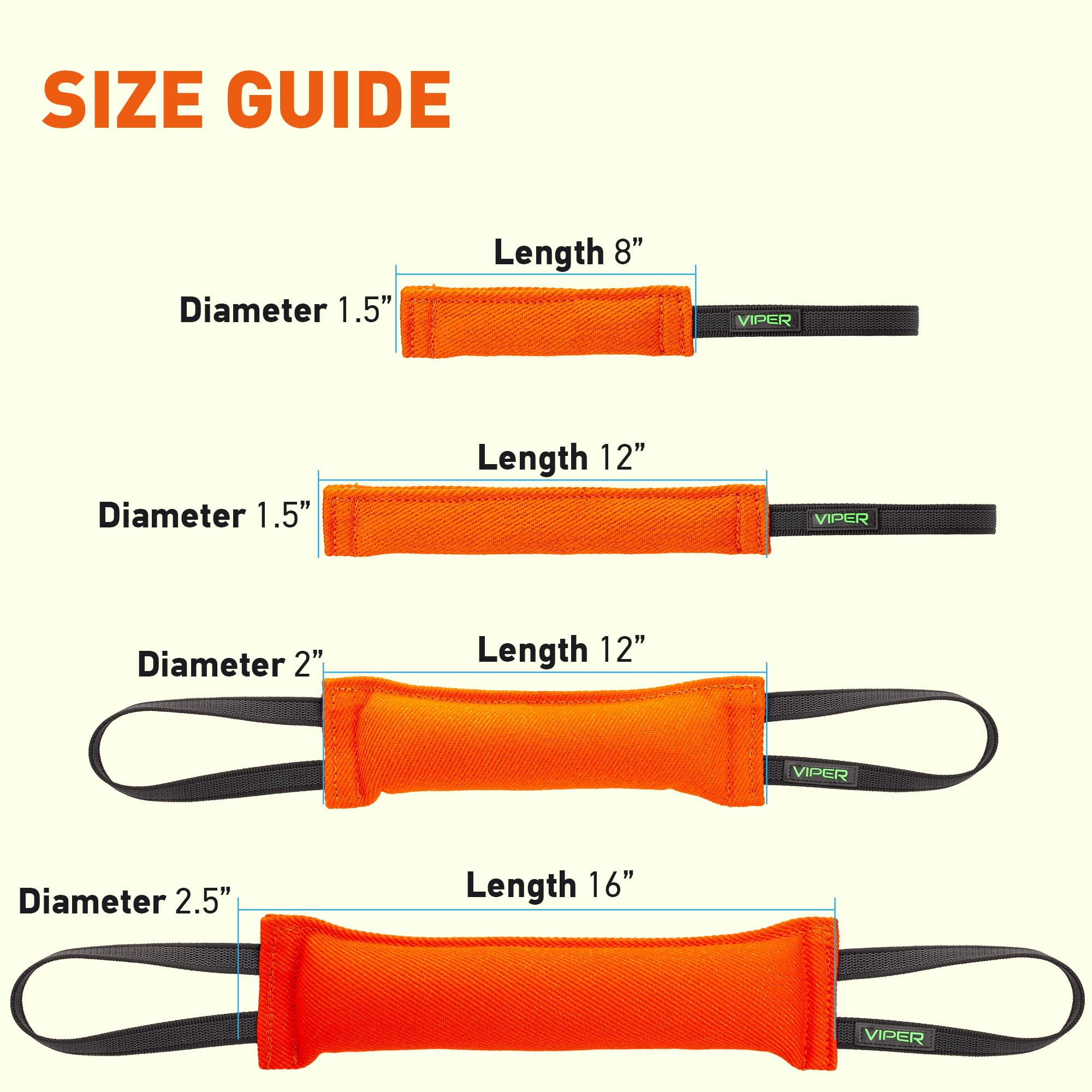 Viper Heavy Duty French Linen Dog Bite Tug Toy - K9 Trainer, Tough And Durable For Dogs Shutzhund Ipo K-9 - Orange - 12In L X 1.