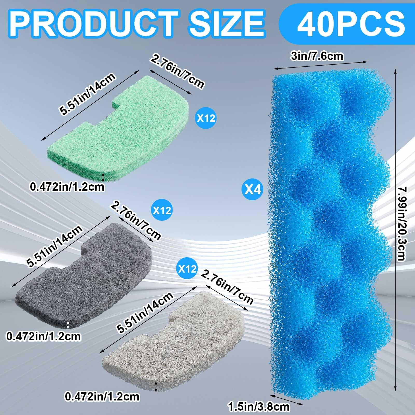 Threlaco 40 Pcs Replacement Filter Media Kit Compatible With Fluval 206/207 Aquarium Filters Including 4 Biological Foams, 12 Am
