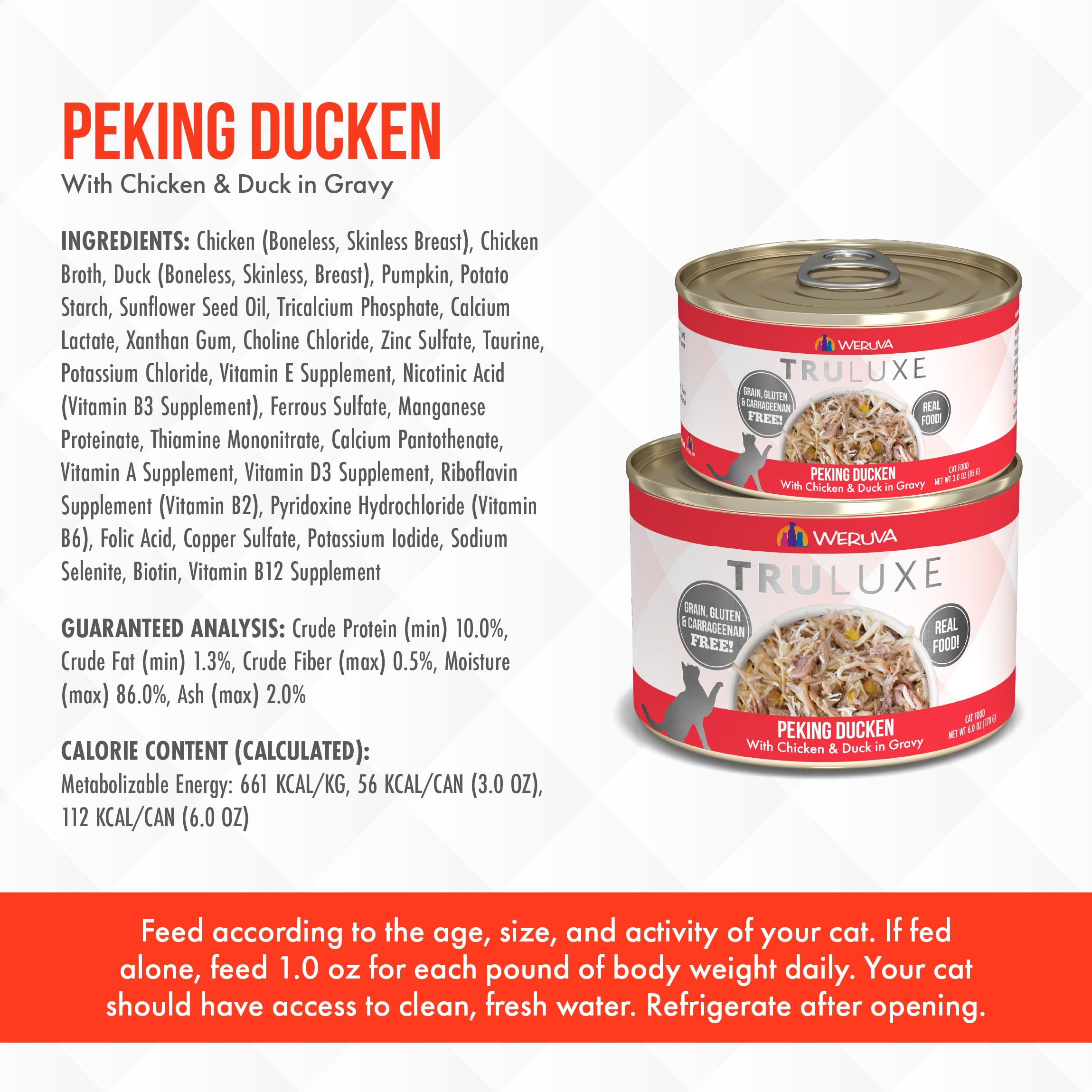 Weruvas TruLuxe Cat Food, Peking Ducken with Chicken Breast & Duck Breast in Gravy, 3oz Can (Pack of 24)
