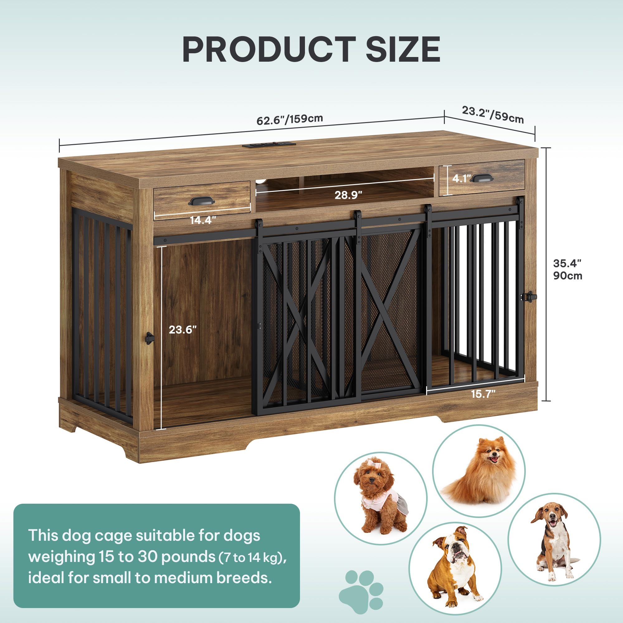 YITAHOME 63" Double Dog Crate TV Stand - Heavy Duty Wooden Indoor Kennel, Brown, Engineered Wood, Model MAYIHibdkN