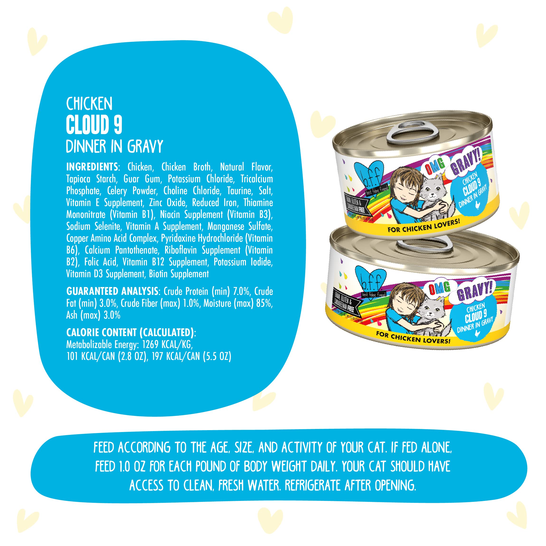 Weruva B.F.F. OMG - Best Feline Friend Oh My Gravy!, Chicken Cloud 9 with Chicken in Gravy, 2.8oz Can (Pack of 12)