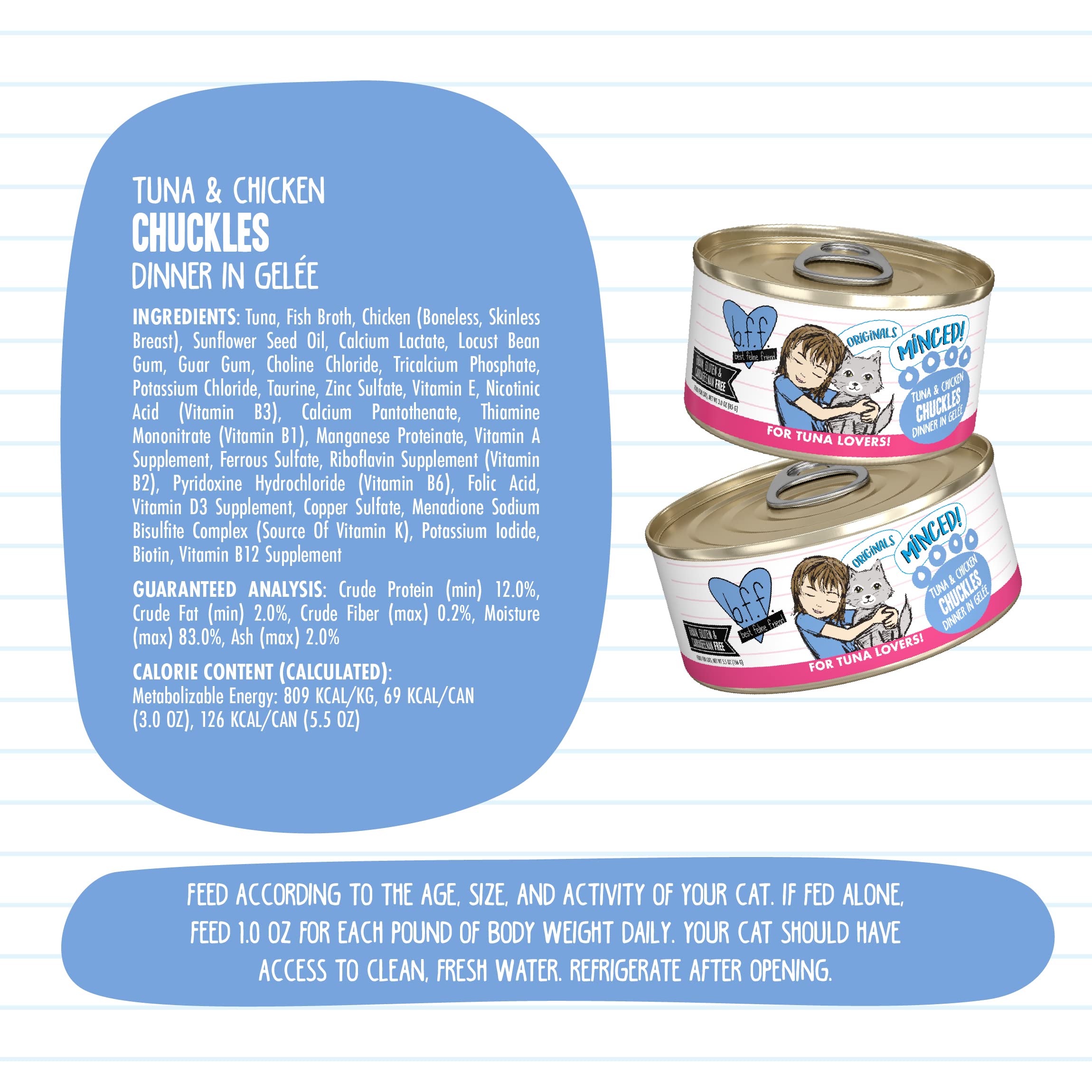 Weruva Best Feline Friend (B.F.F.) Tuna & Chicken Chuckles with Tuna & Chicken in Gel  e Cat Food, 3oz Can (Pack of 24)