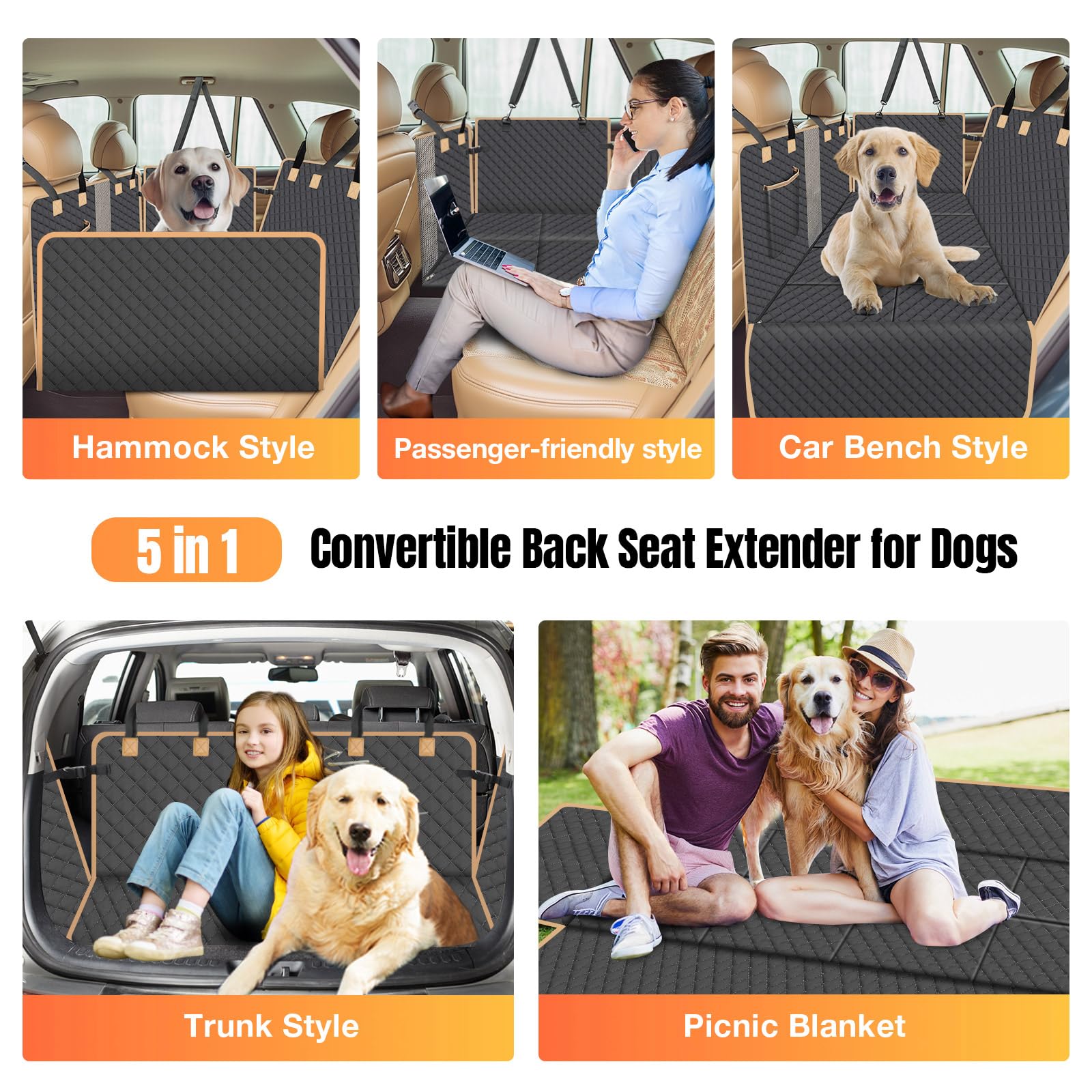 Lekespring Dog Car Seat Cover For Back Seat, Dog Car Bed Cover With Hard Bottom, Backseat Extender Hammock For Mid-Sized Truck/S