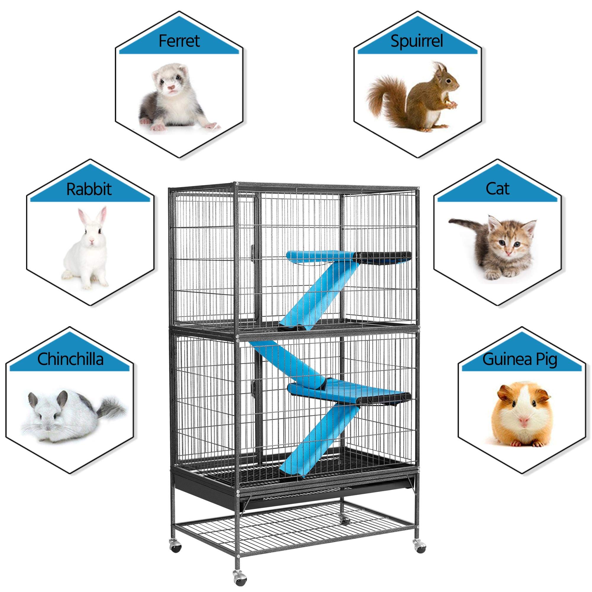 Yaheetech Rolling 2-Story Ferret Cage Small Animal Cage For Chinchilla Adult Rats Metal Critter Nation Cage W/ 2 Removable Ramps/Platforms Black