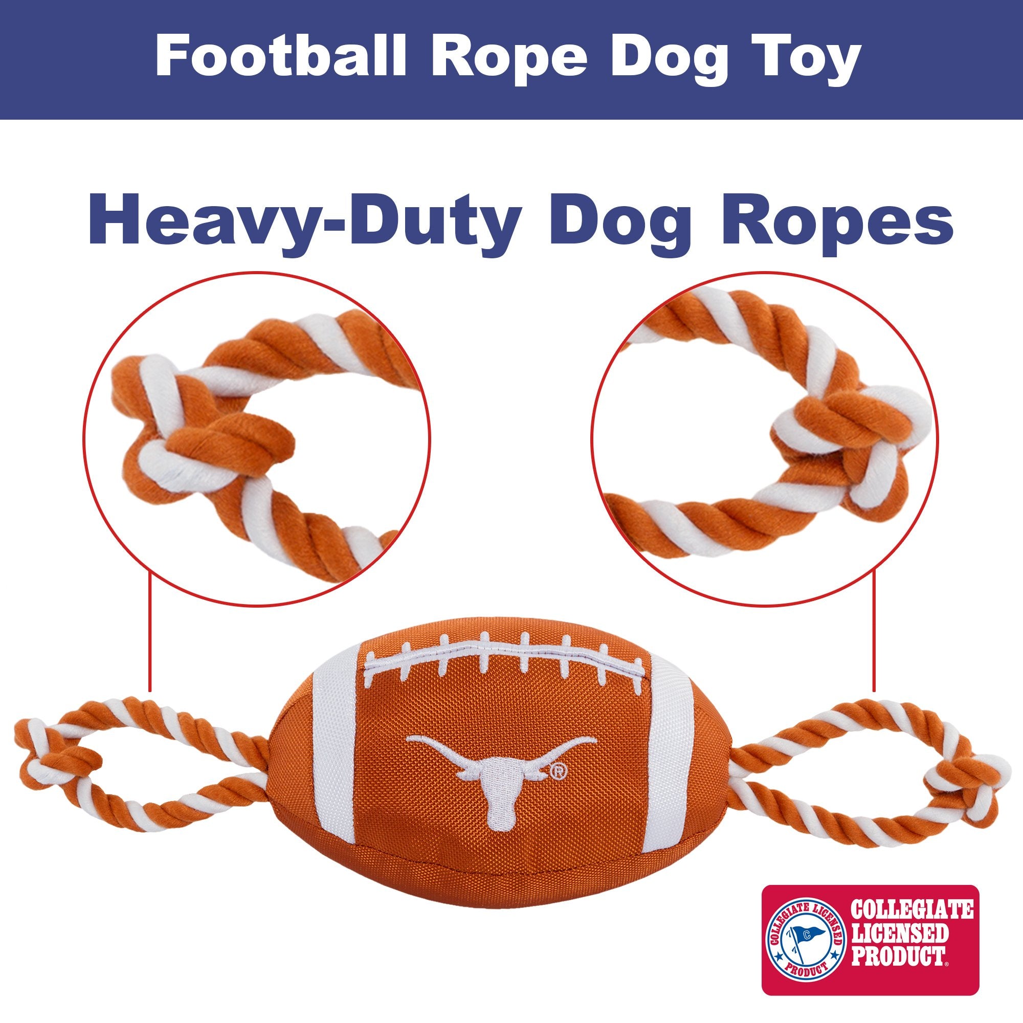 Pets First NCAA Texas Longhorns Football Dog Toy, Tough Quality Nylon Materials, Strong Pull Ropes, Inner Squeaker, Collegiate T