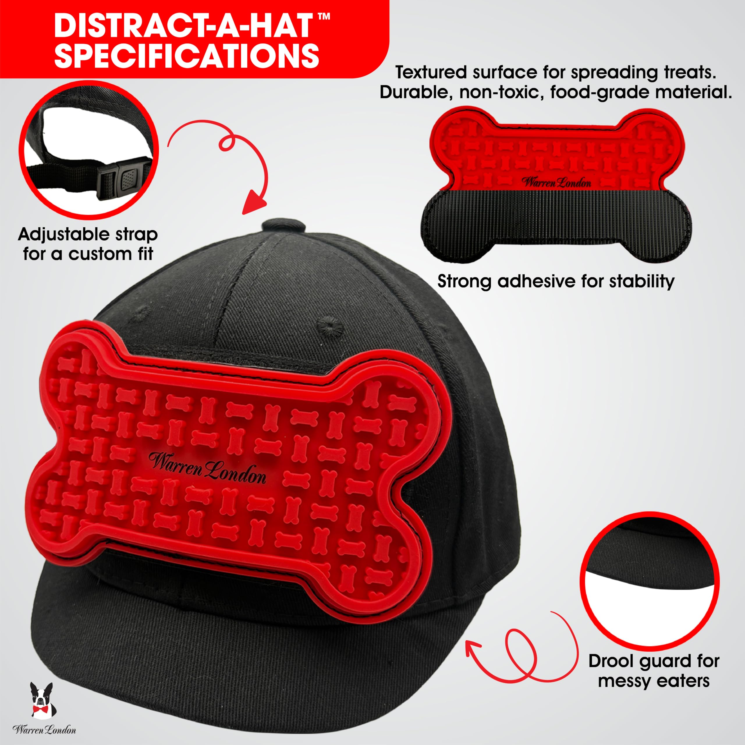 Distract-A-Hat  By Warren London - Dog Grooming Distraction Lick Hat For Nail Clipping And Grooming - Adjustable Fit With Adhesi