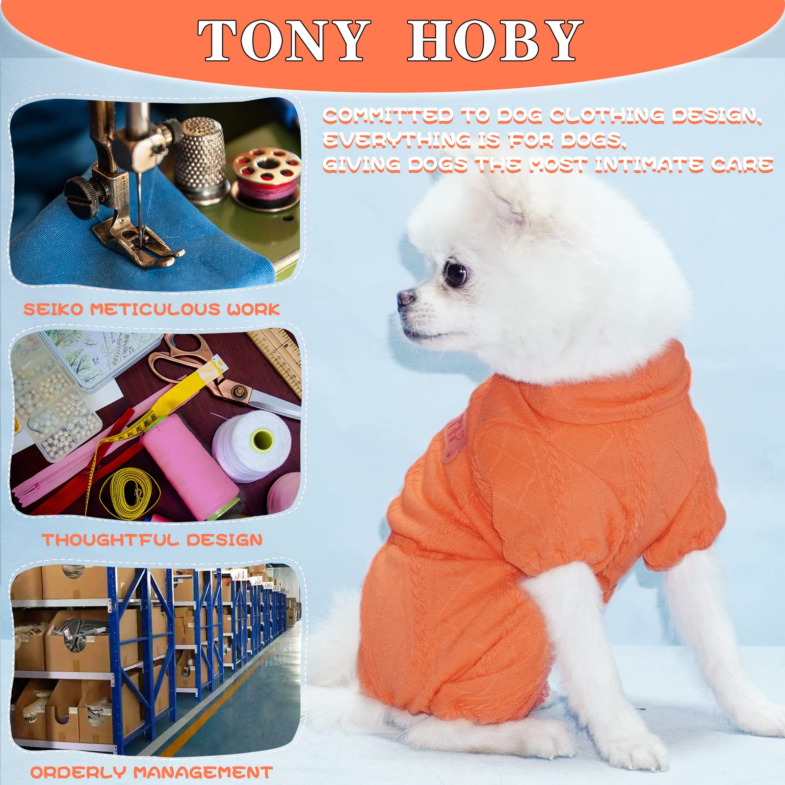 Tony Hoby Dog Sweater Shirts, Knitted Dog Sweater, Four-Legged Warm Dogs Shirts Sweaters For Small Medium Dogs (Orange, M)