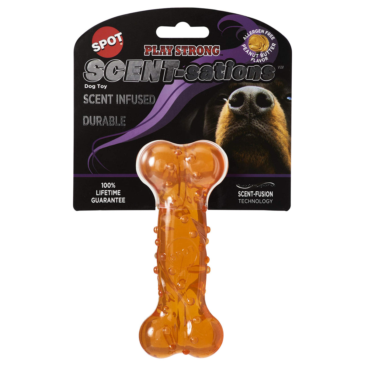 Spot Play Strong Scent-Sations Bone- Scent-Infused, Strong, Durable Tpr Rubber, Heavy Duty Dog Toys For Aggressive Chewers Up To 45Lbs, Great For Puppies & Medium Breeds, 5In, Peanut Butter Flavored