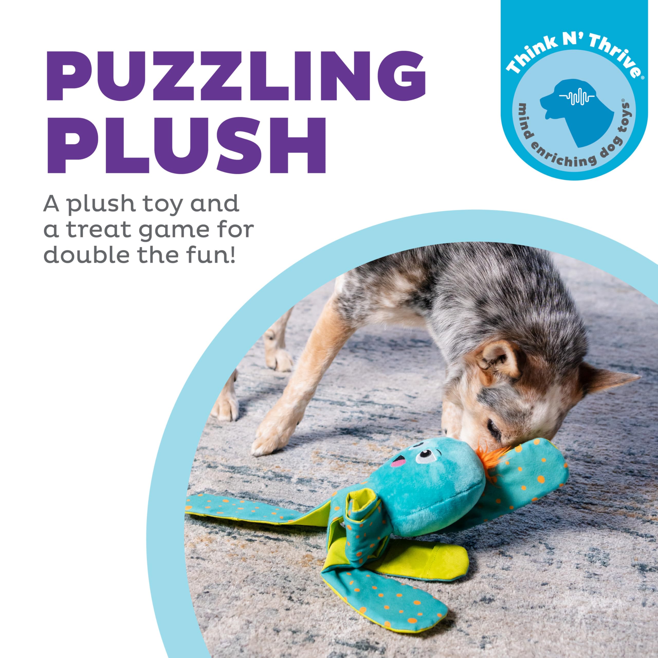 Outward Hound by Nina Ottosson Silly Legz Interactive Plush Dog Puzzle, Dog Enrichment Toys, Plush, Floppy, Long, Octopus, Blue