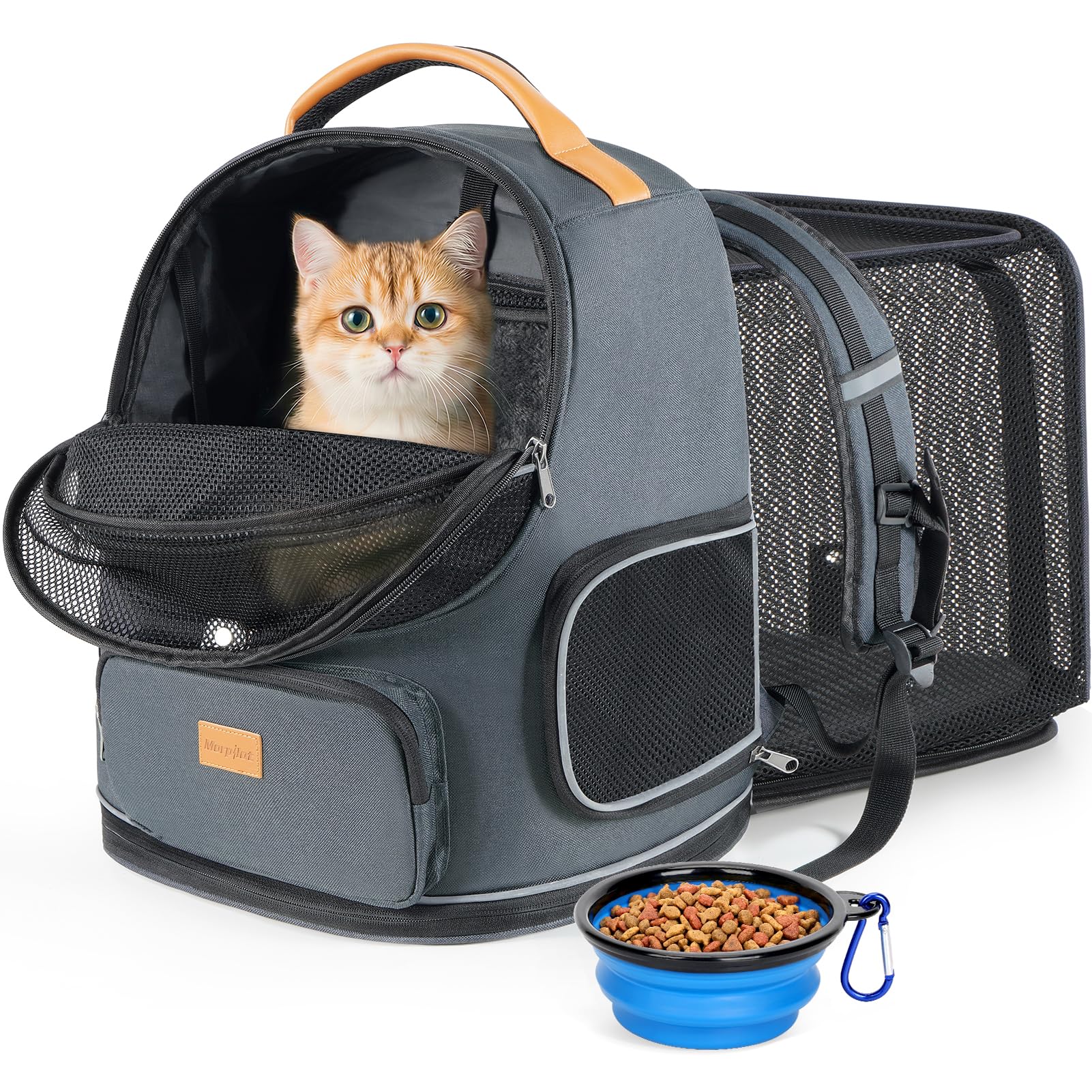Morpilot Expandable Cat Carrier Backpack for Small Dogs & Cats Up to 18lbs, Breathable Mesh Pet Travel Backpack with Safety Leas