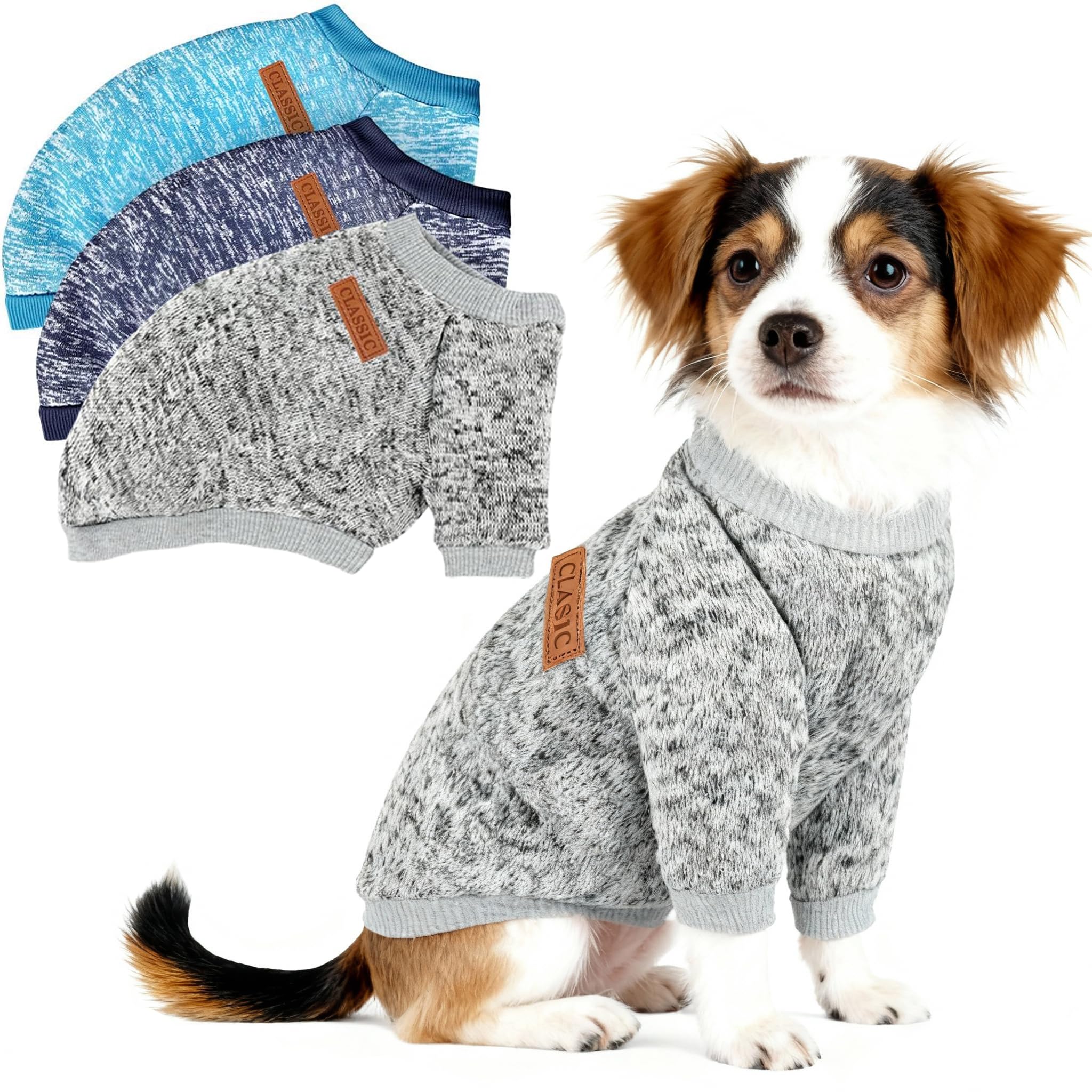 3 Pack Christmas Dog Sweaters for Small Dogs - Warm Fleece Unisex Puppy Sweater Outfit, Cute Cozy Thermal Winter Clothes for Sma