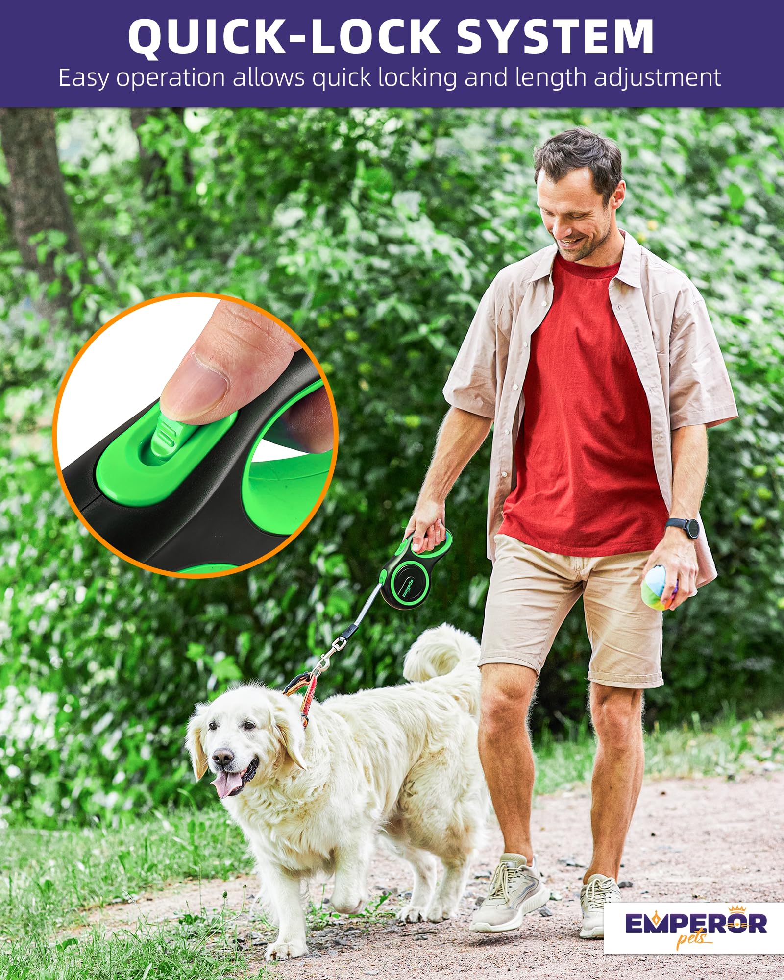 Emperor Pets 16 Feet Retractable Dog Leash Large Dogs - Up To 110Lb, Large Dog Leash Heavy Duty Dog Leash Retractable 26 Ft, Dog Leashes For Large Breed Dogs, Dog Leashes For Medium Dogs -Gn16