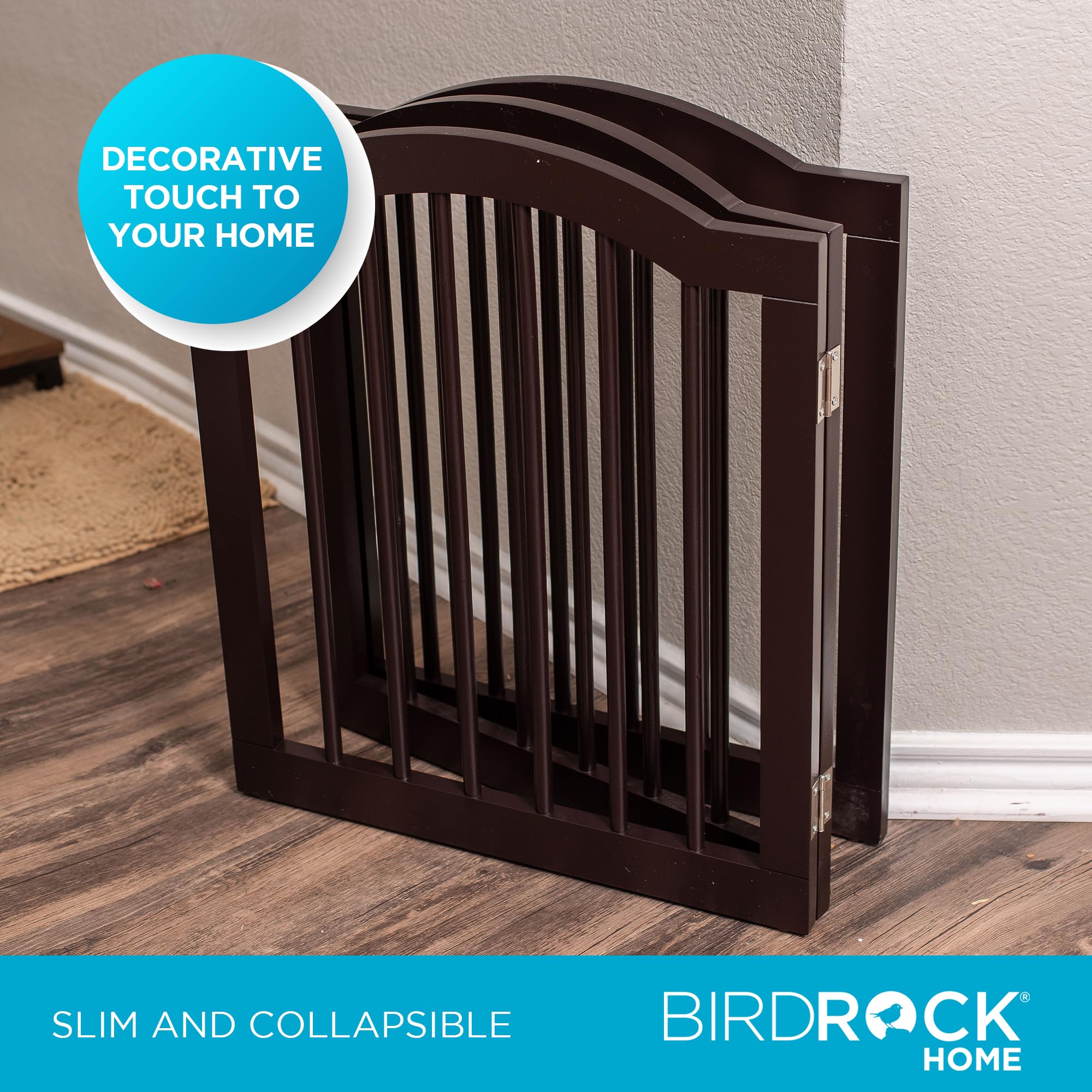 Internet'S Best Arched Top Dog Gate | 4 Panel, 24' H Wooden Pet Barrier For Dogs Or Cats | Freestanding Folding Room Divider For Doorways, Hallways, Stairs, And Porch | Portable, Extra Wide | Espresso