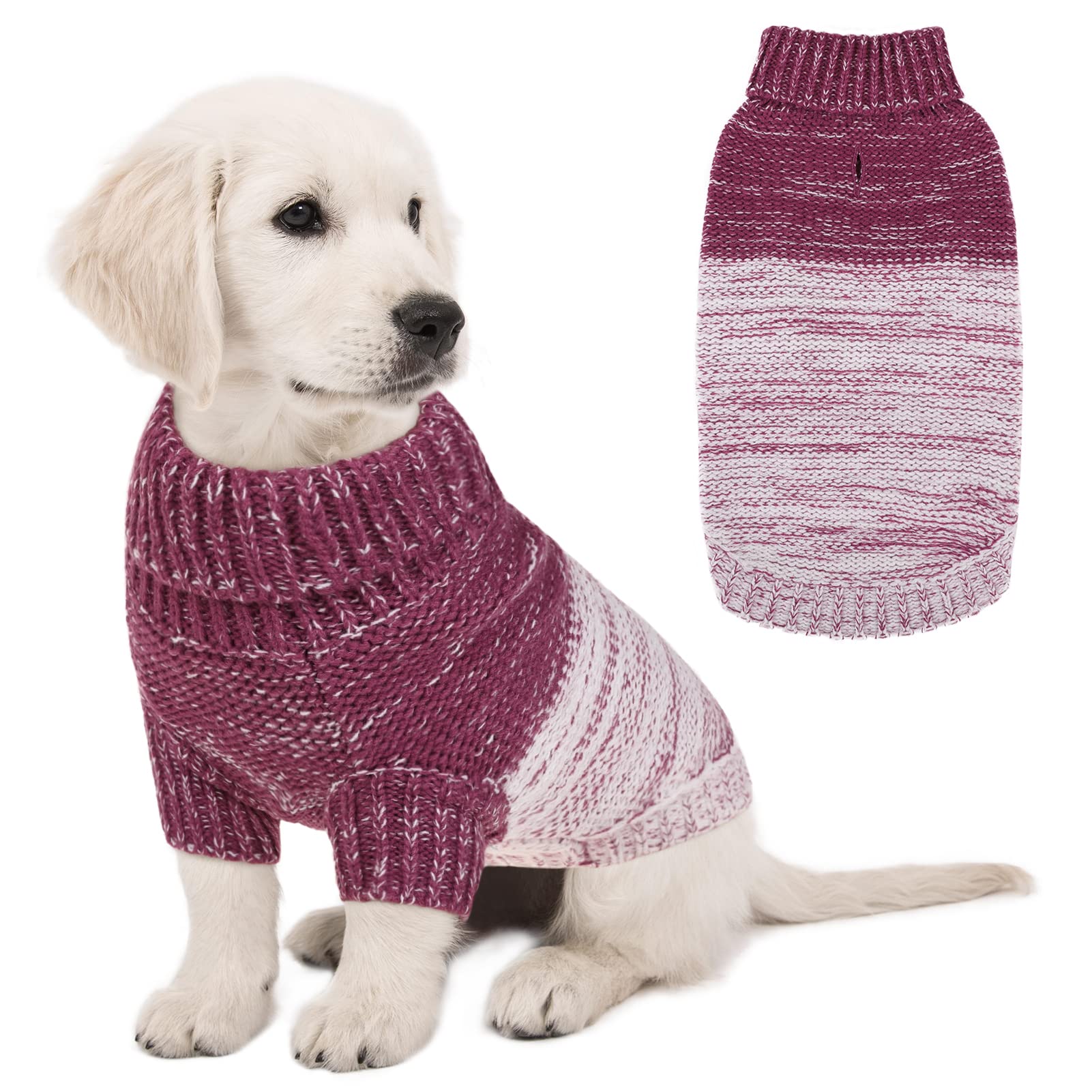 Queenmore Knitted Pullover Dog Sweater, Turtleneck Pet Cat Sweater, Cold Weather Puppy Sweater Stitching Knitwear With Leash Hole For Small Medium Dogs