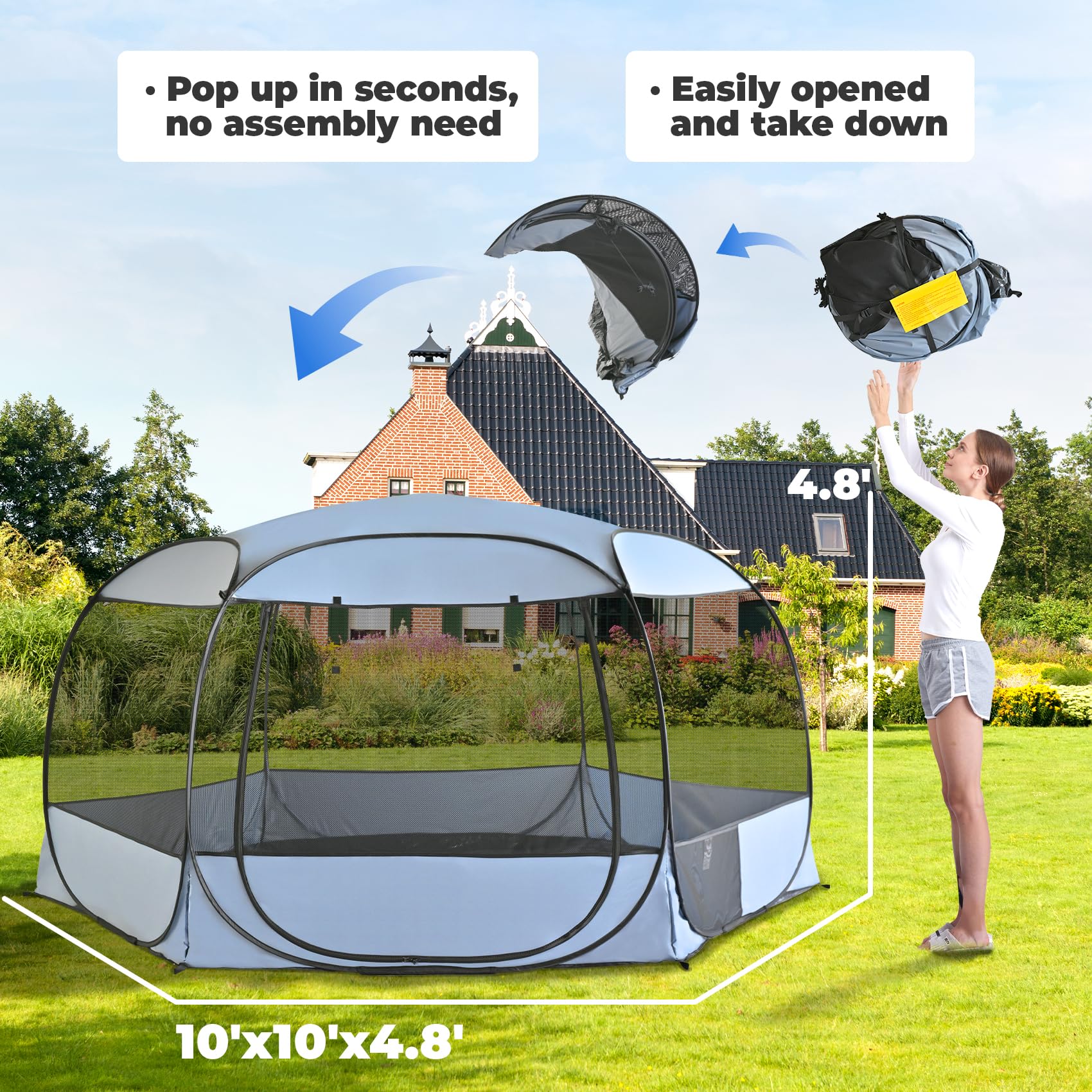 Xxlarge Popup Portable Dog Houses, 10'X4.8'H Assembly-Free Gazebo-Style Kennel Dog Playpen Pet Screen Tent Sun Shade Shelter, Do