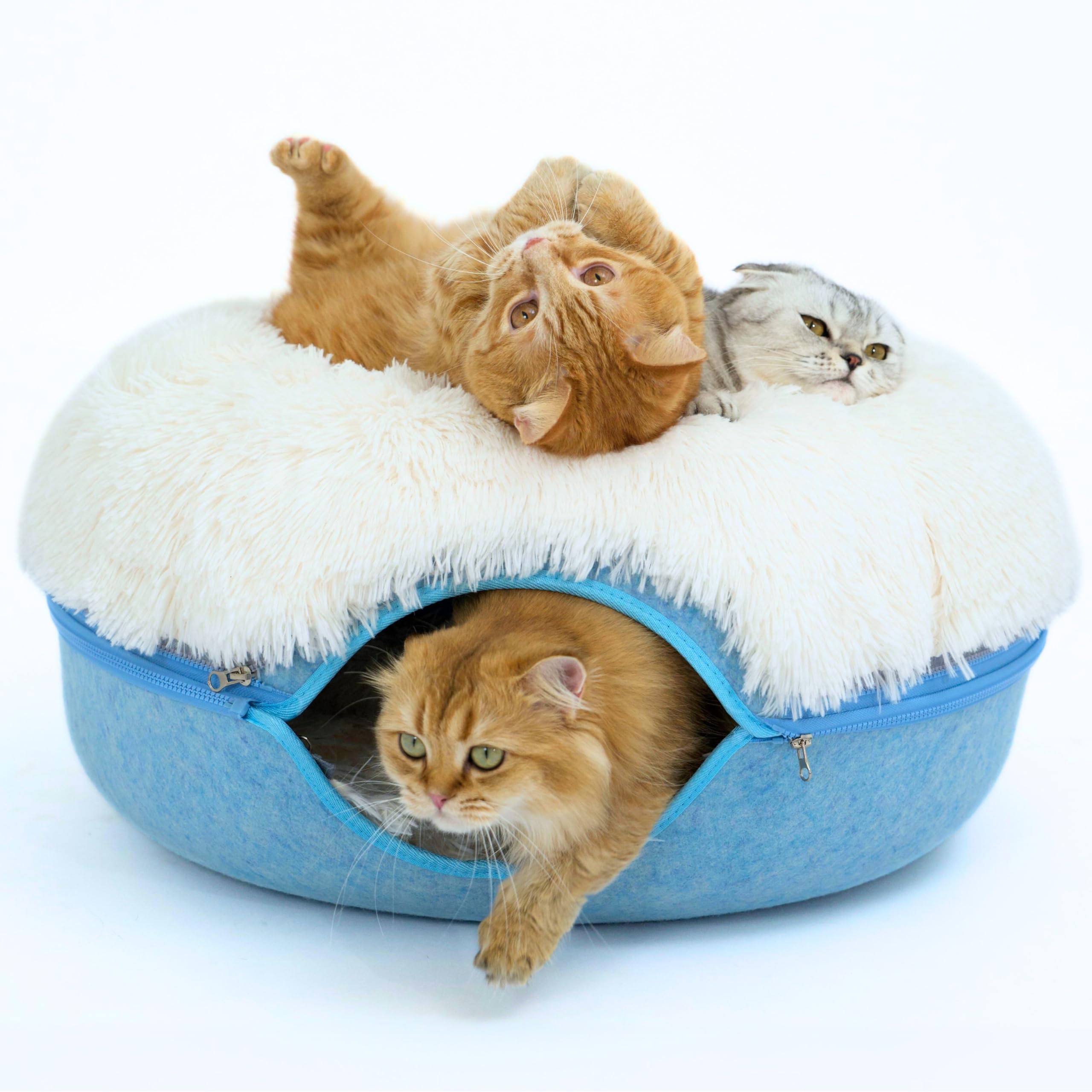Cattasaurus Peekaboo Cat Cave For Multiple & Large Cats Up To 30-45 Lbs, Fluffy Cat Beds For Indoor Cats, Scratch Detachable & W