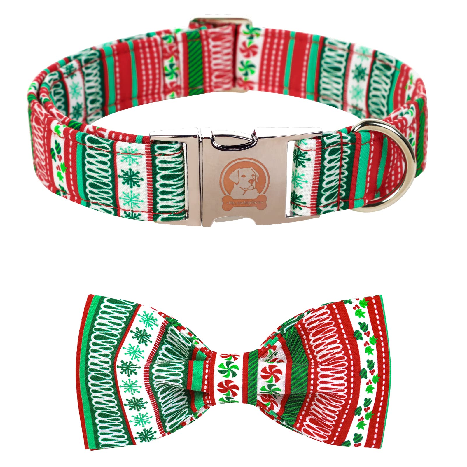 Mr. Chubbyface Christmas Plaid Dog Collar For Boy Girl Dogs Adjustable Red Green Dog Collar Bowtie For Small Medium Large Dogs