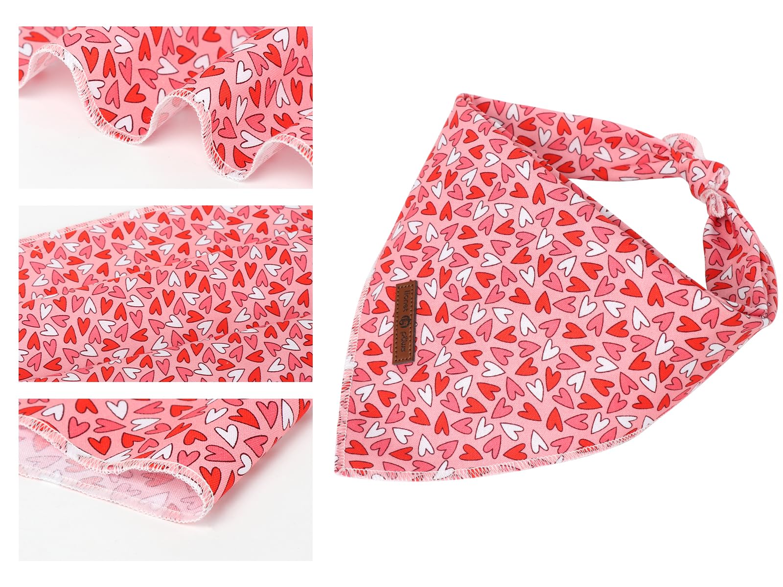 Lionet Paws Valentine'S Dog Bandanas 2 Pack, Pink Red Hearts Dog Kerchief,Adjustable Triangle Holiday Scarves For Medium Large D