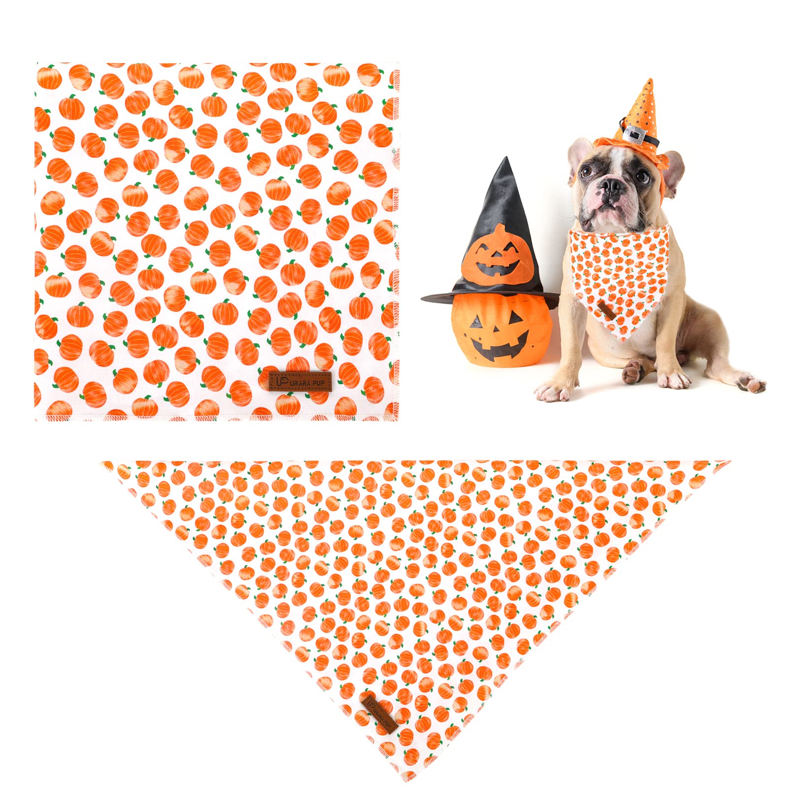Up Urara Pup Halloween Pumpkin Dog Bandana, Halloween Triangle Bid Scarf With Pumpkin Pattern, Cotton Pet Kerchief For Girl Boy Dogs Or Cats, Cute Puppy Bandana Fancy For Dogs