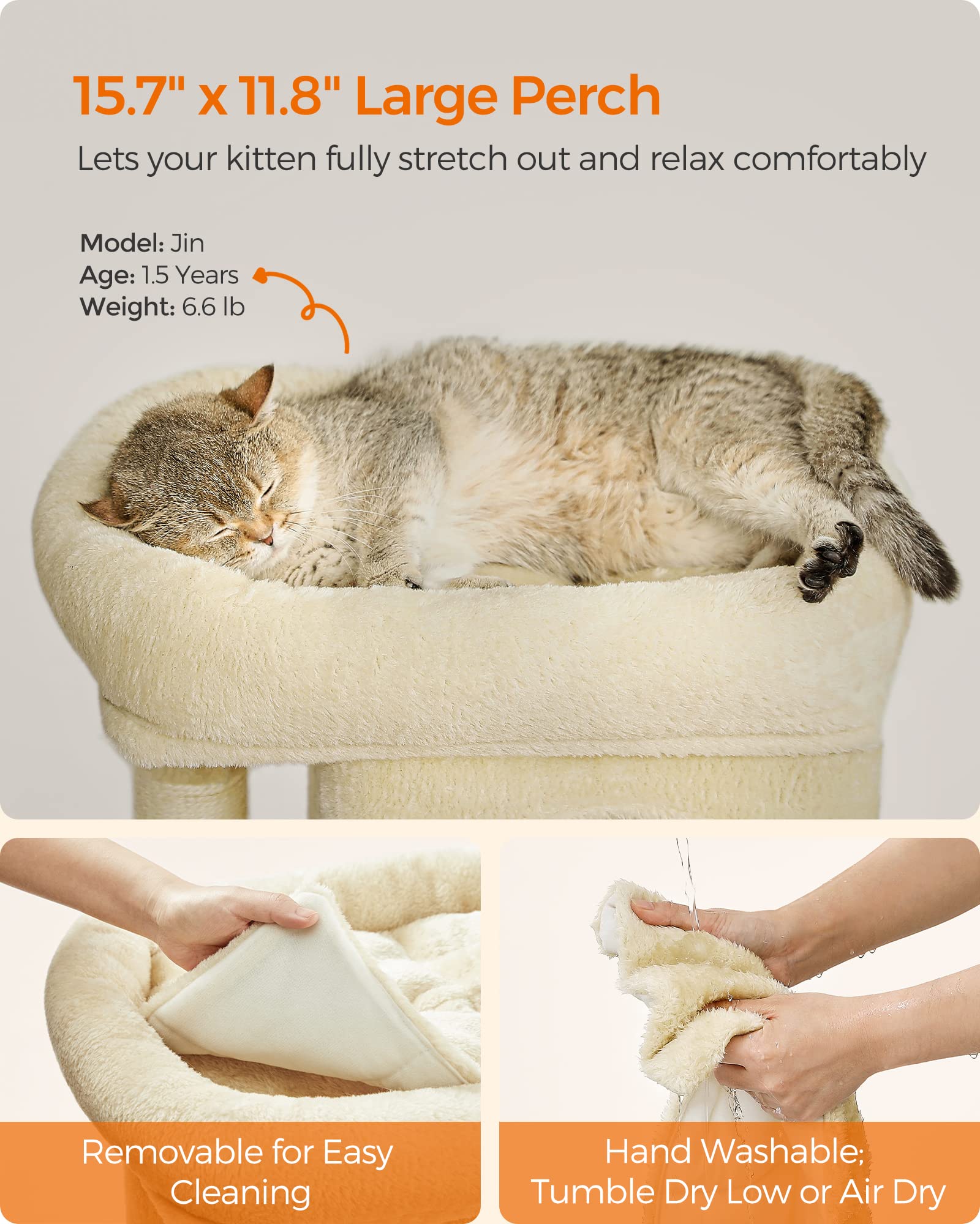 Feandrea Cat Tree, 26.4-Inch Cat Tower, S, Cat Condo For Kittens Up To 7 Lb, Large Cat Perch, 2 Cat Caves, Scratching Post, Beig