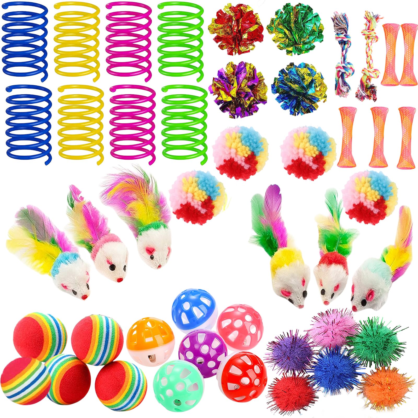 Kitchstar 46 Pcs Cat Toys For Indoor Cats, Kitten Toys With Cat Spring Toy, Mint Catnip With Crinkle Mouse Ball For Indoor Cats 