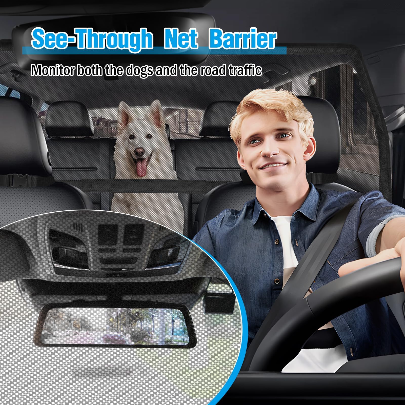 Feestars Dog Barrier For Suv, 50'' Pet Car Barrier Behind Front Seat For Suv, Truck, Dog Gate For Cargo Area, Back Seat Divider