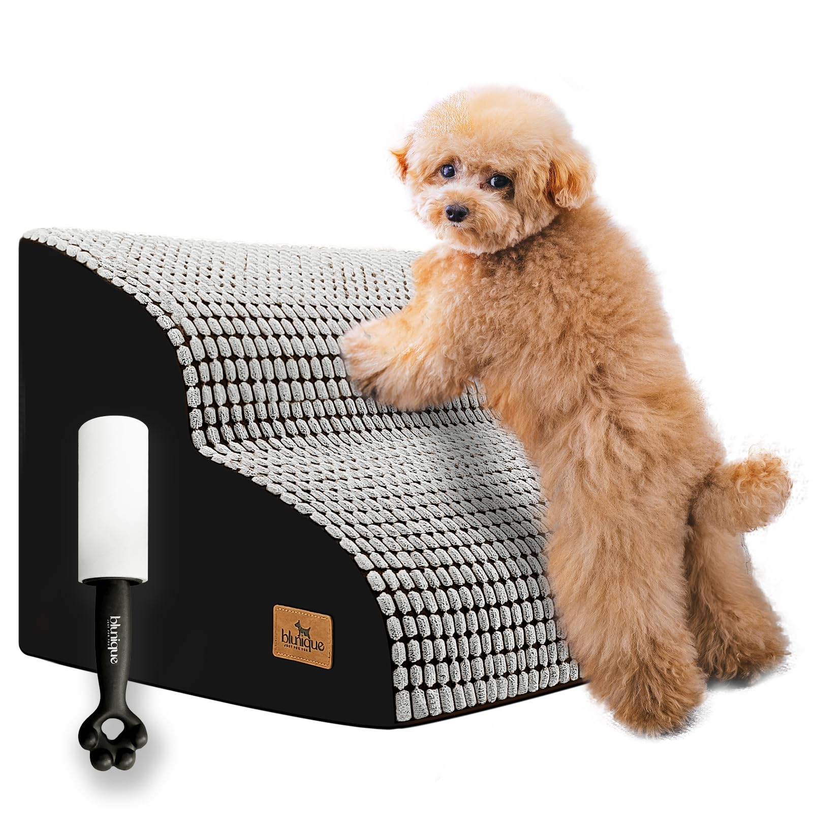 blunique Dog Stairs for Small Dogs, 11.8 in H 2 Step Curved Dog Ramp for Bed and Couch, Foam Dog Ramp with Durable Non-Slip Wate