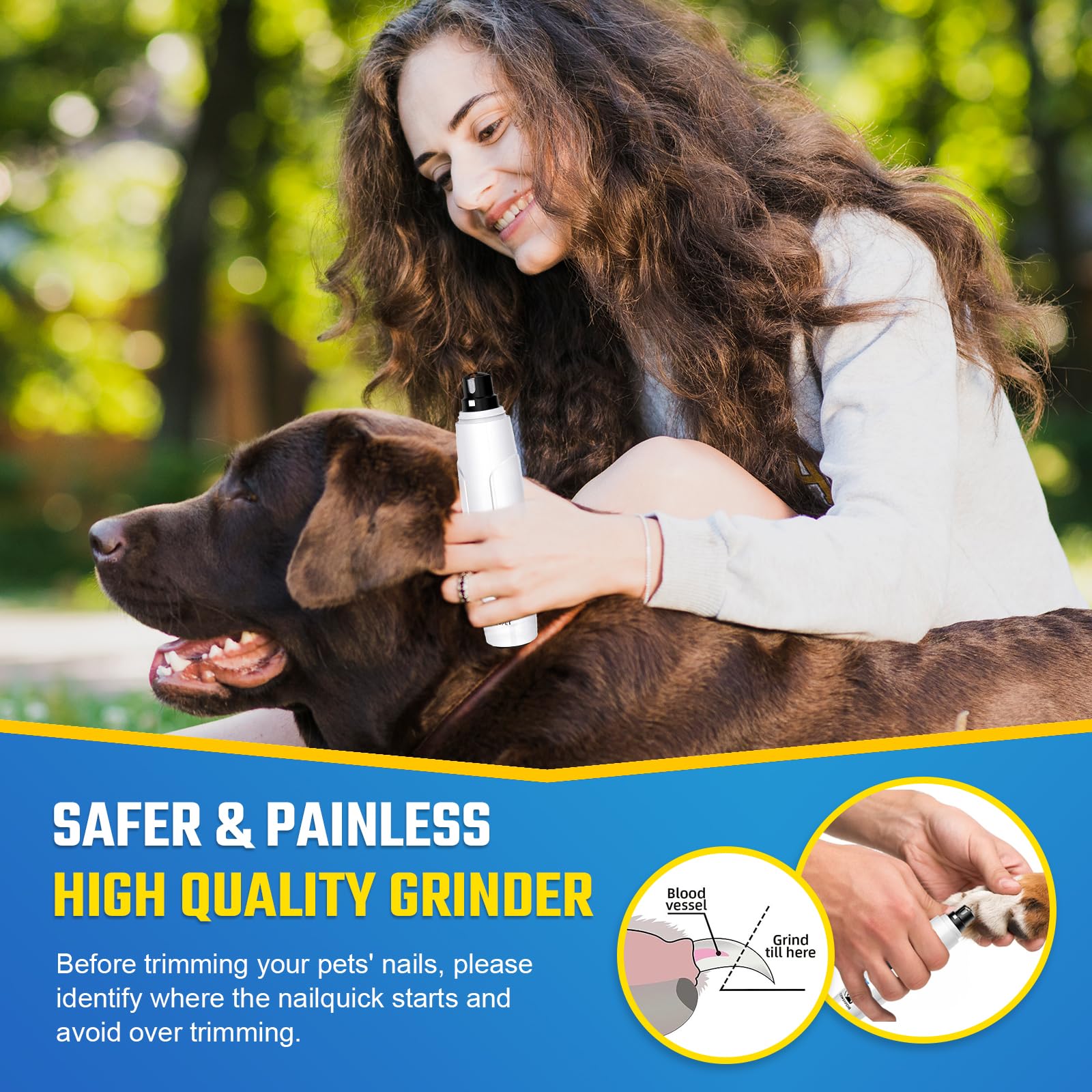 Bonve Pet Dog Nail Grinder, Upgraded Cat Dog Nail Trimmers Super Quiet Dog Nail Clipper With 2 Grinding Wheels, Usb Rechargeable Pet Nail Clippers For Small Large Cats Dogs Breed Nails