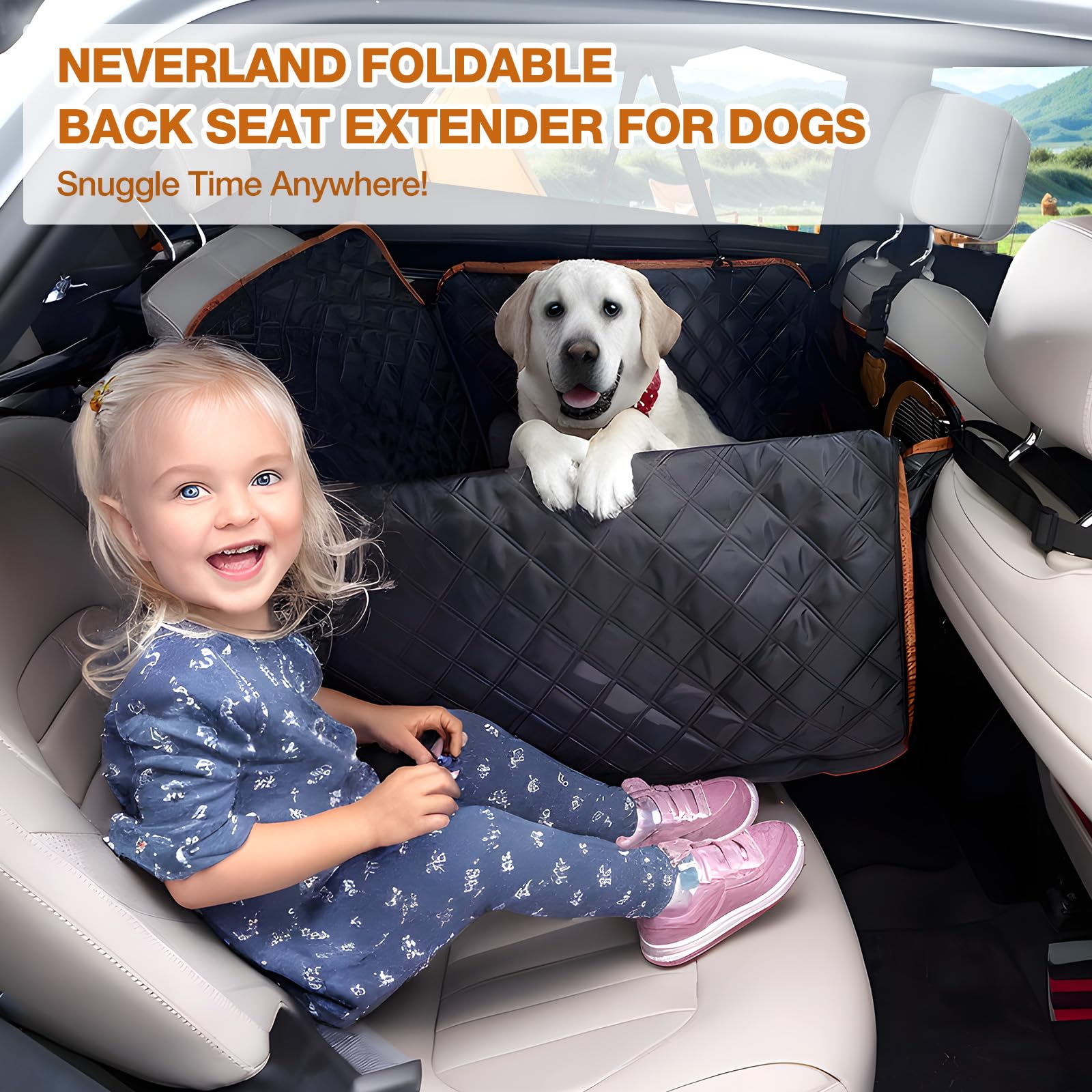 NEVERLAND Back Seat Extender for Dogs - Waterproof Dog Car Seat Cover for Back Seat with Hard Bottom Holds 400 lbs, Upgrade 2-in