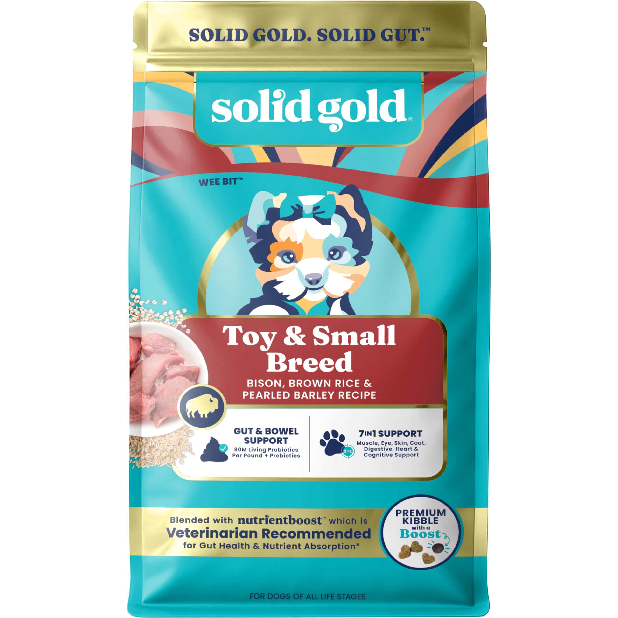 Solid Gold Toy & Small Breed Dog Food Dry Small Bites - Real Bison & Healthy Whole Grain Dogfood - Potato Free, High Fiber Healt