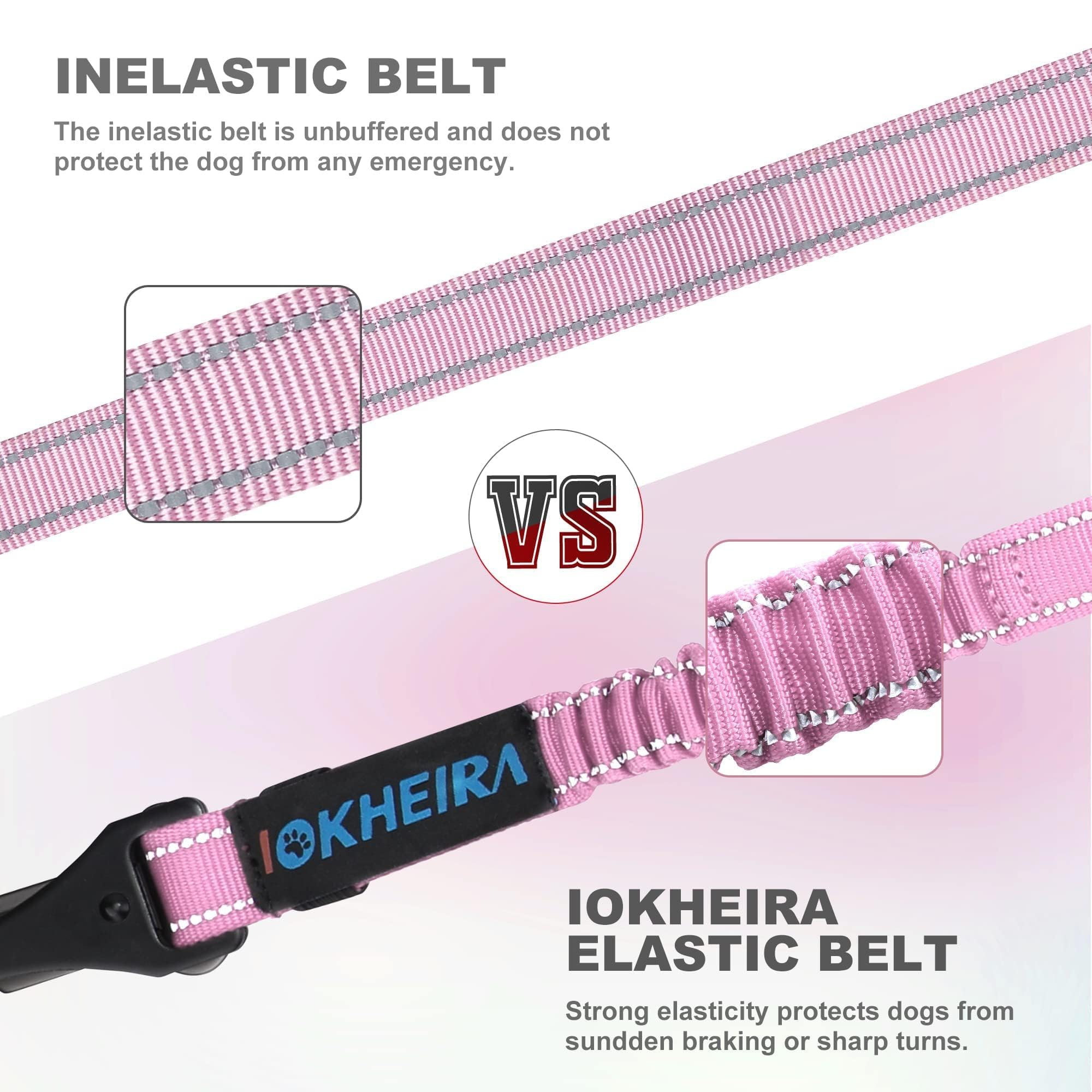 IOKHEIRA Dog Seat Belt 3-in-1 Car Harness for Dogs Adjustable Safety Seatbelt for Car Nylon Reflective Bungee Fabric Dog Car Har