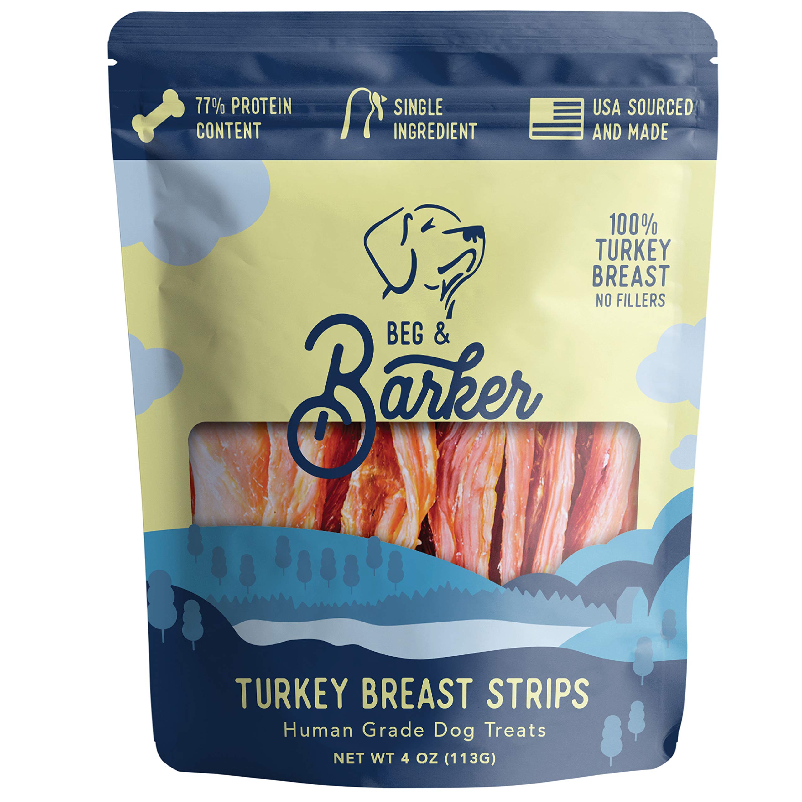 Beg & Barker Turkey Jerky for Dogs (4 Ounce, Pack of 1) - Dog Training Treats - Natural Dog Treats Made in The USA - Grain Free,