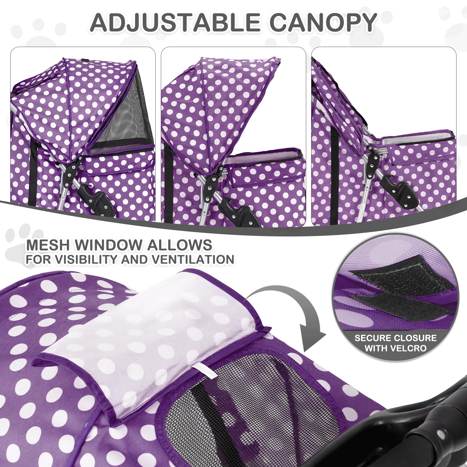 MoNiBloom 3 Wheels Pet Dog Cat Stroller for Small Medium Dogs Cats, Foldable Jogger Stroller w/Storage Basket and Cup Holder, Pu