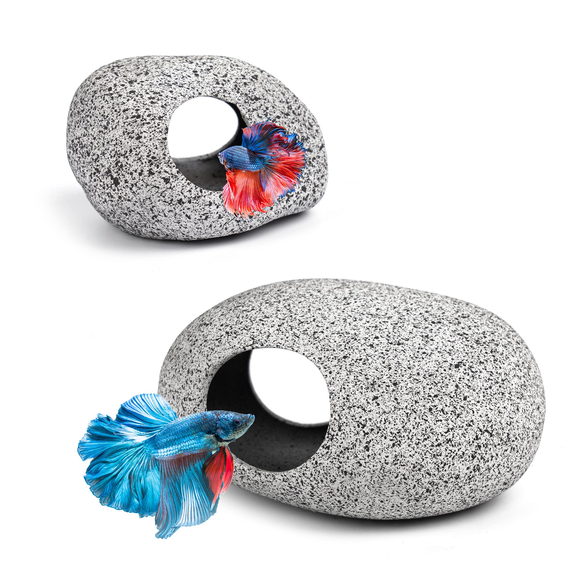 Aquarium Decorations Cave Betta Fish Tank Accessories Rock Cave Decor For Shrimp Cichlid Hiding Breeding Small Fish Bowl Hide Decoration Betta Toys Hideout Stones House（2Pcs）