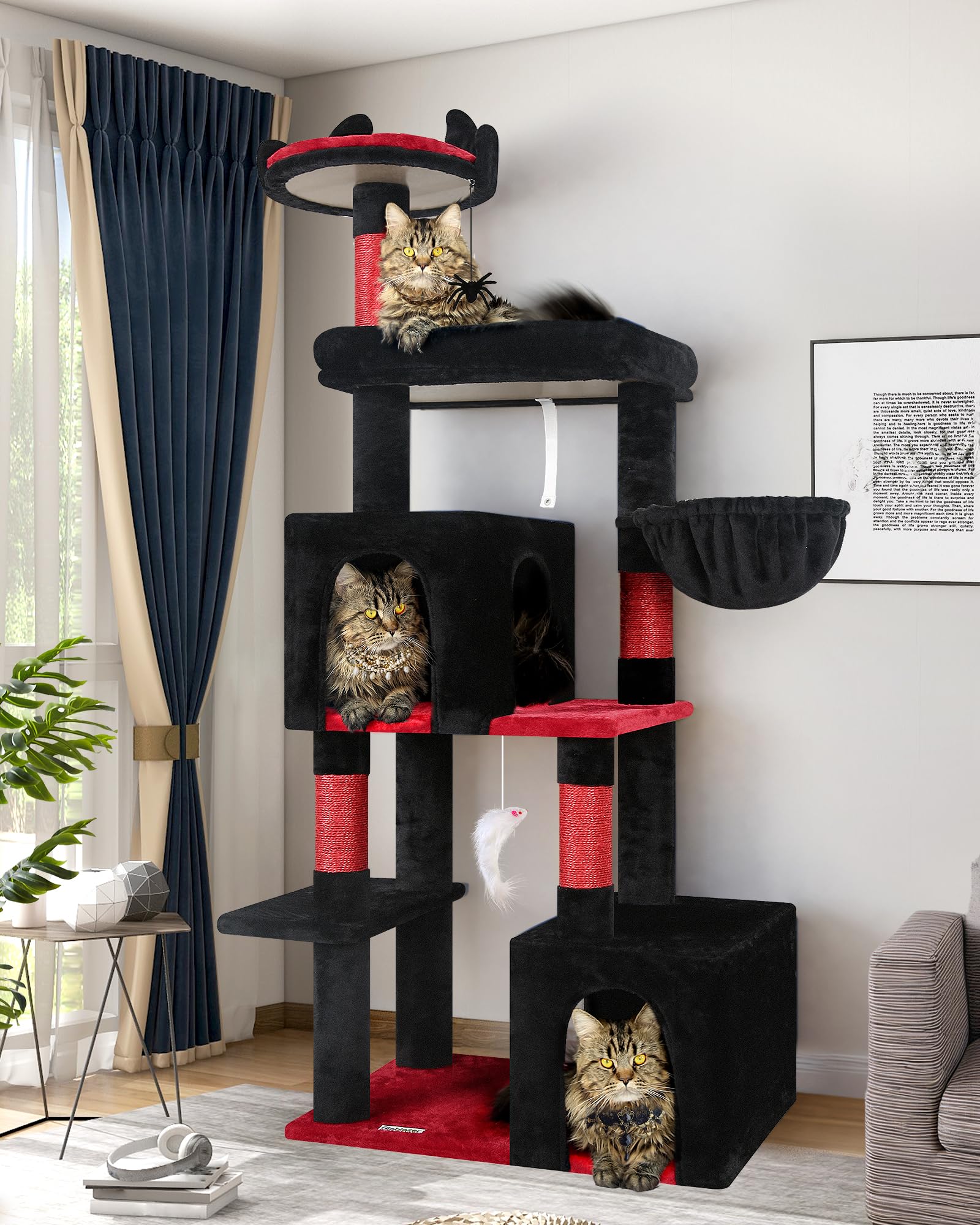 Globlazer F62 Gothic Cat Tree, 62In Goth Cat Tower Kitty Cat Climbing Tower With Large Platform For Indoor Cats, Scratching Post