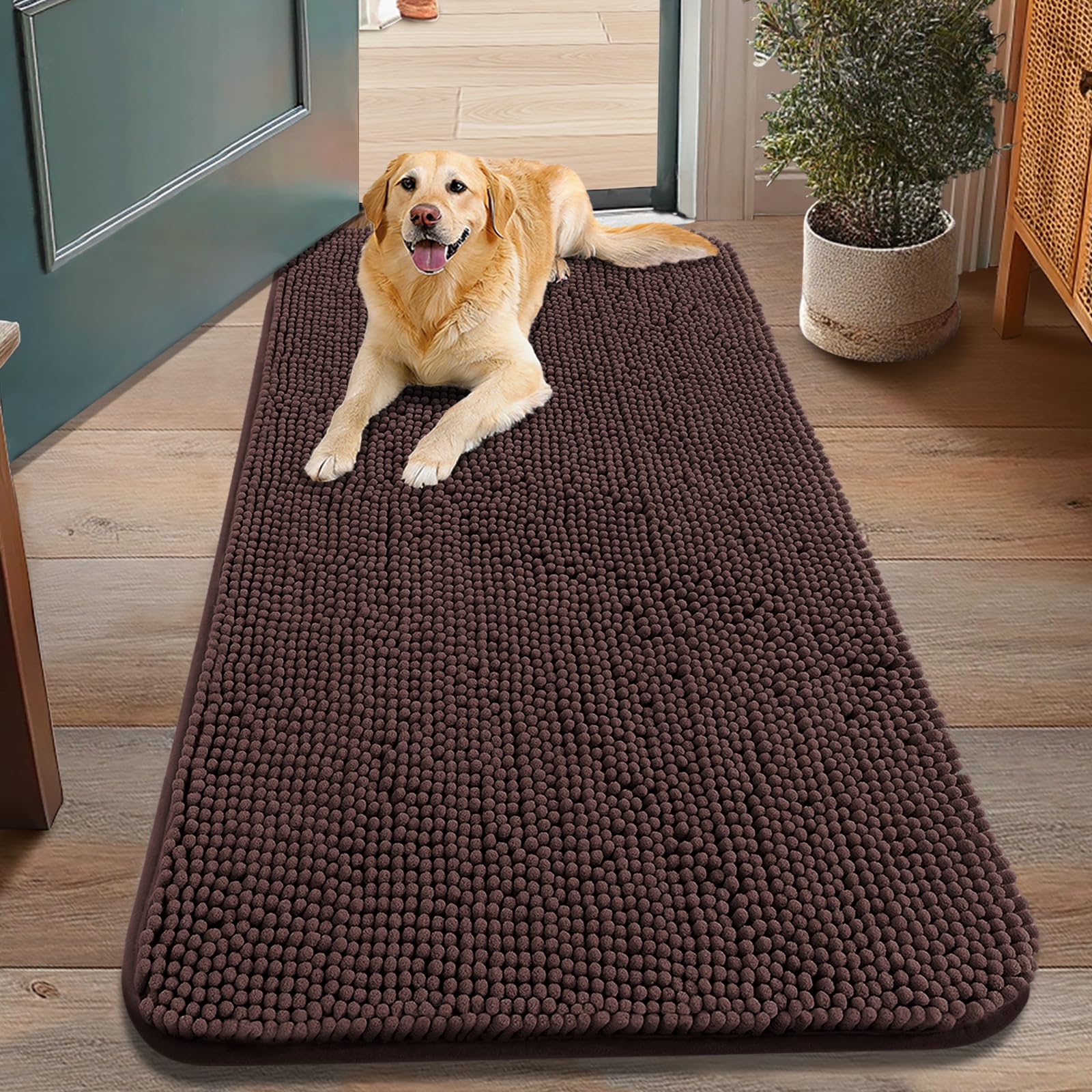 Smiry Dog Door Mat for Muddy Paws 48x30, Absorbs Moisture and Dirt Doormat, Non-Slip Washable Quick Dry Chenille Front Door Mat 