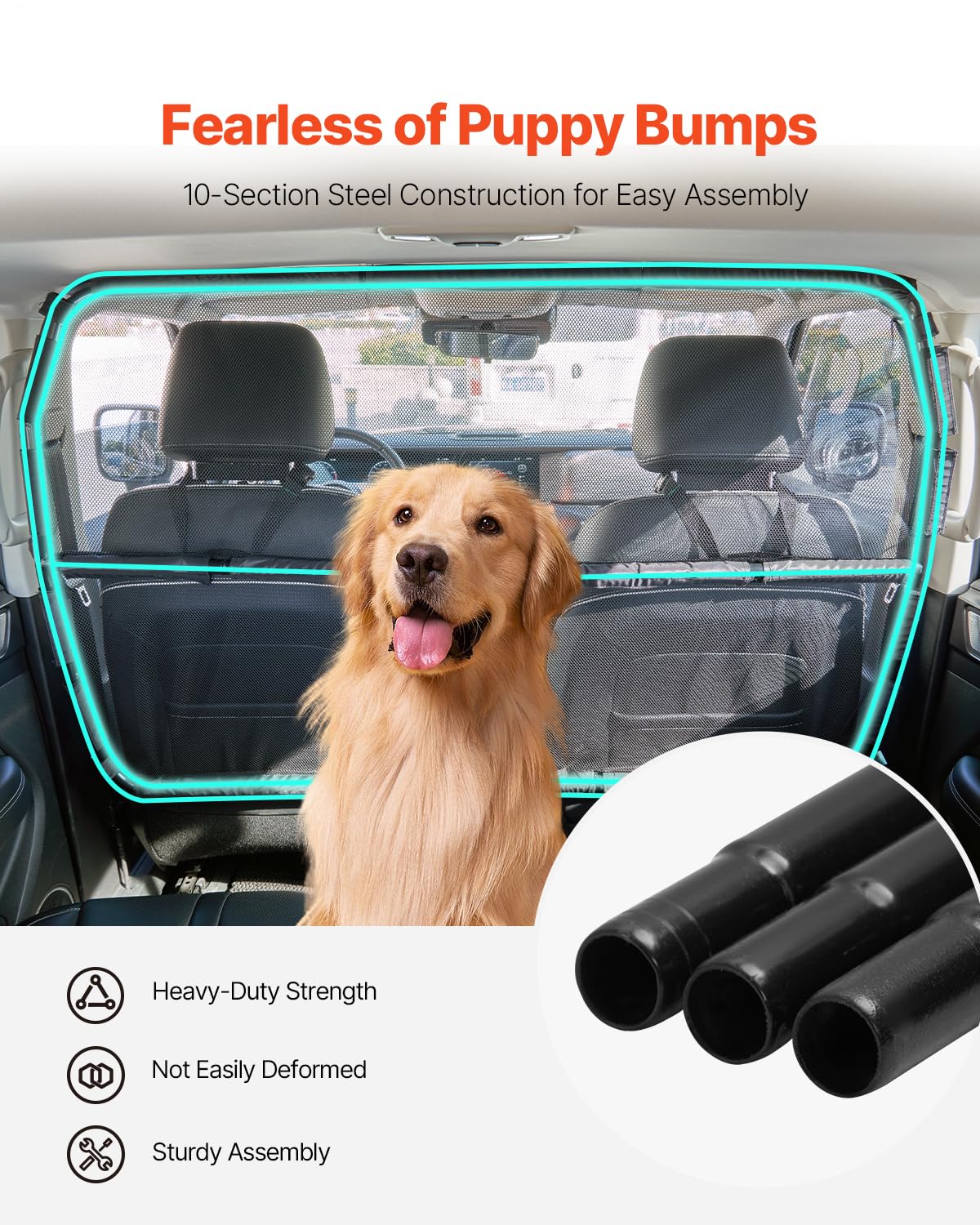 VEVOR Dog Car Barrier, 50'' Wide Car Divider for Front Seats Installation, Vehicle Pet Barrier with See Through Net Mesh, Univer