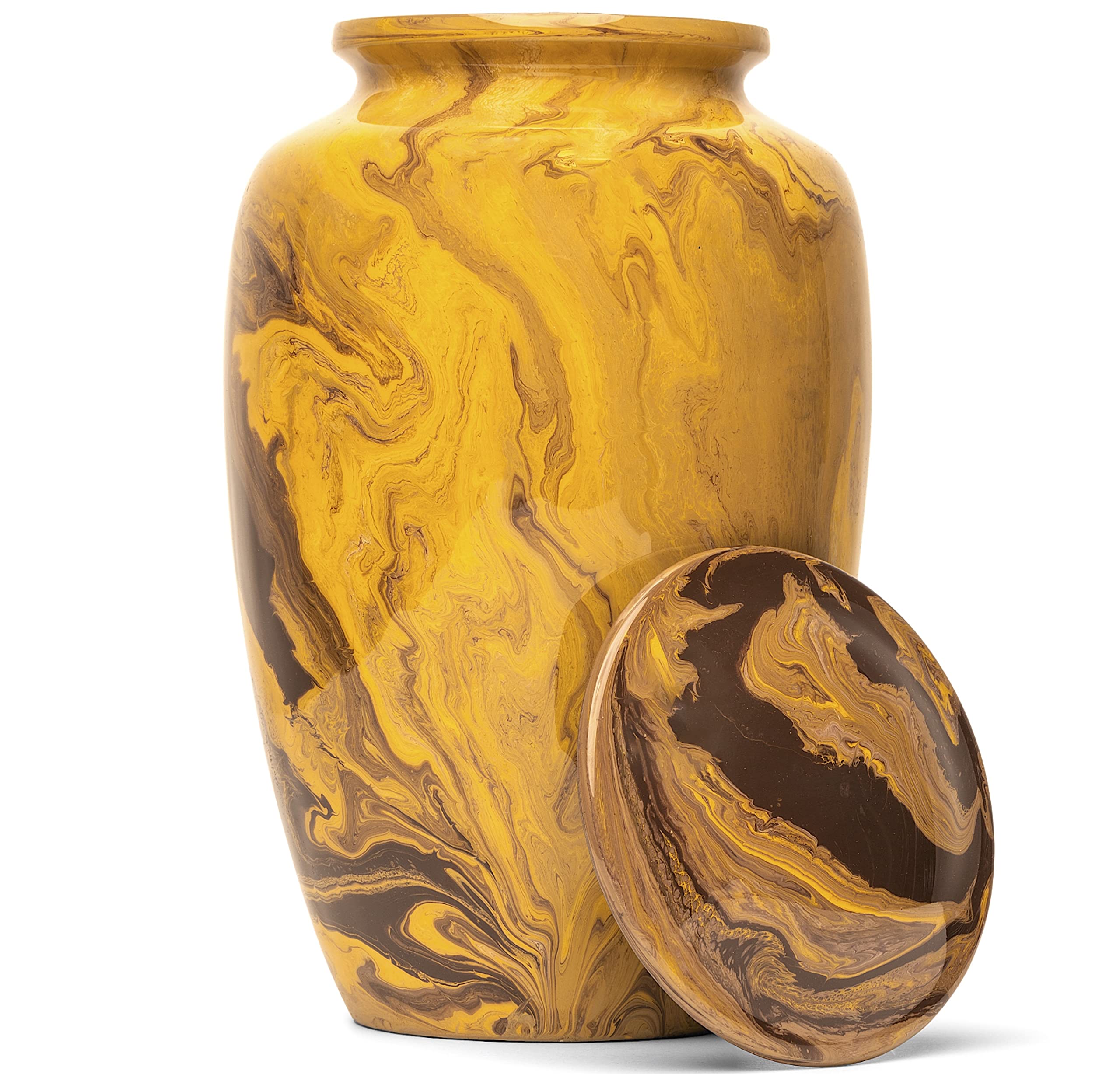 Eternal Harmony Large Urn For Ashes, Adult Male & Female Cremation Urn For Human Ashes With Elegant Finishes, Secure Seal & Velvet Bag, Funeral Urn For Men & Women Up To 200 Lbs, 7”X11” (Gold Milo)