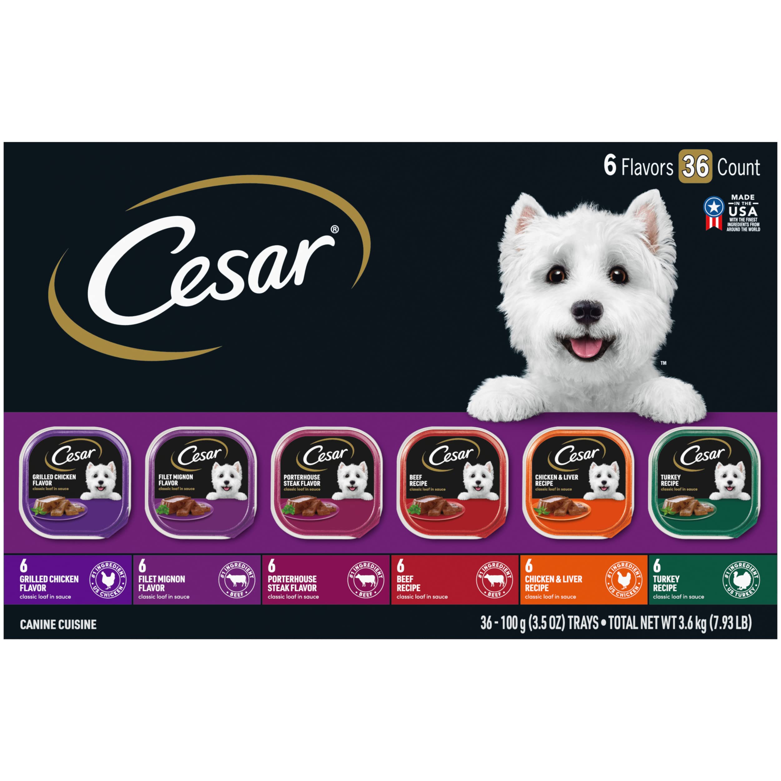 CESAR Adult Wet Dog Food Classic Loaf in Sauce Grilled Chicken, Filet Mignon, Porterhouse Steak, Beef, Chicken & Liver and Turke