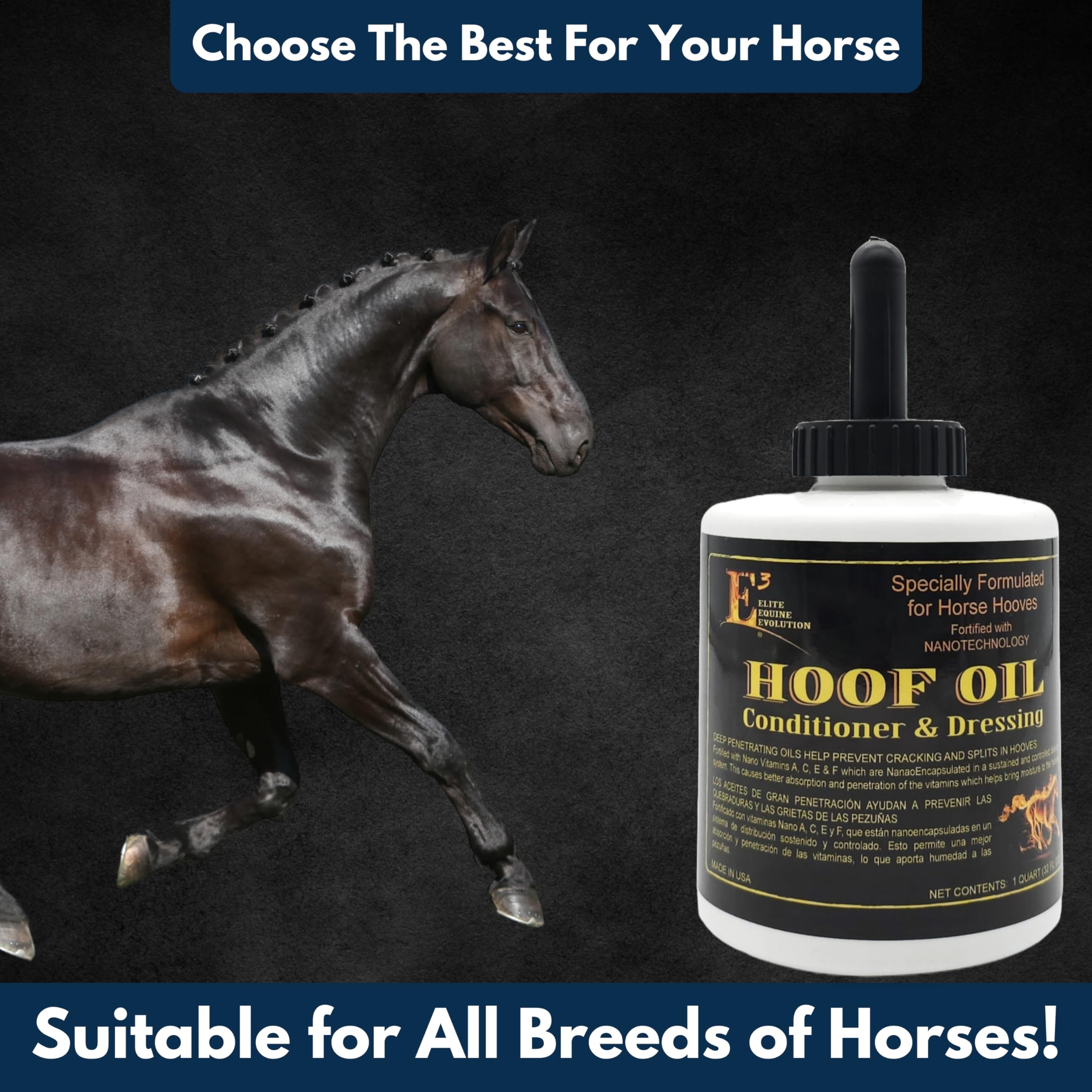 E3 Hoof Conditioner & Dressing Oil 32 Oz, Expert Formula For Nourishing & Protecting Horse Hooves, Deep Conditioning For Elastic