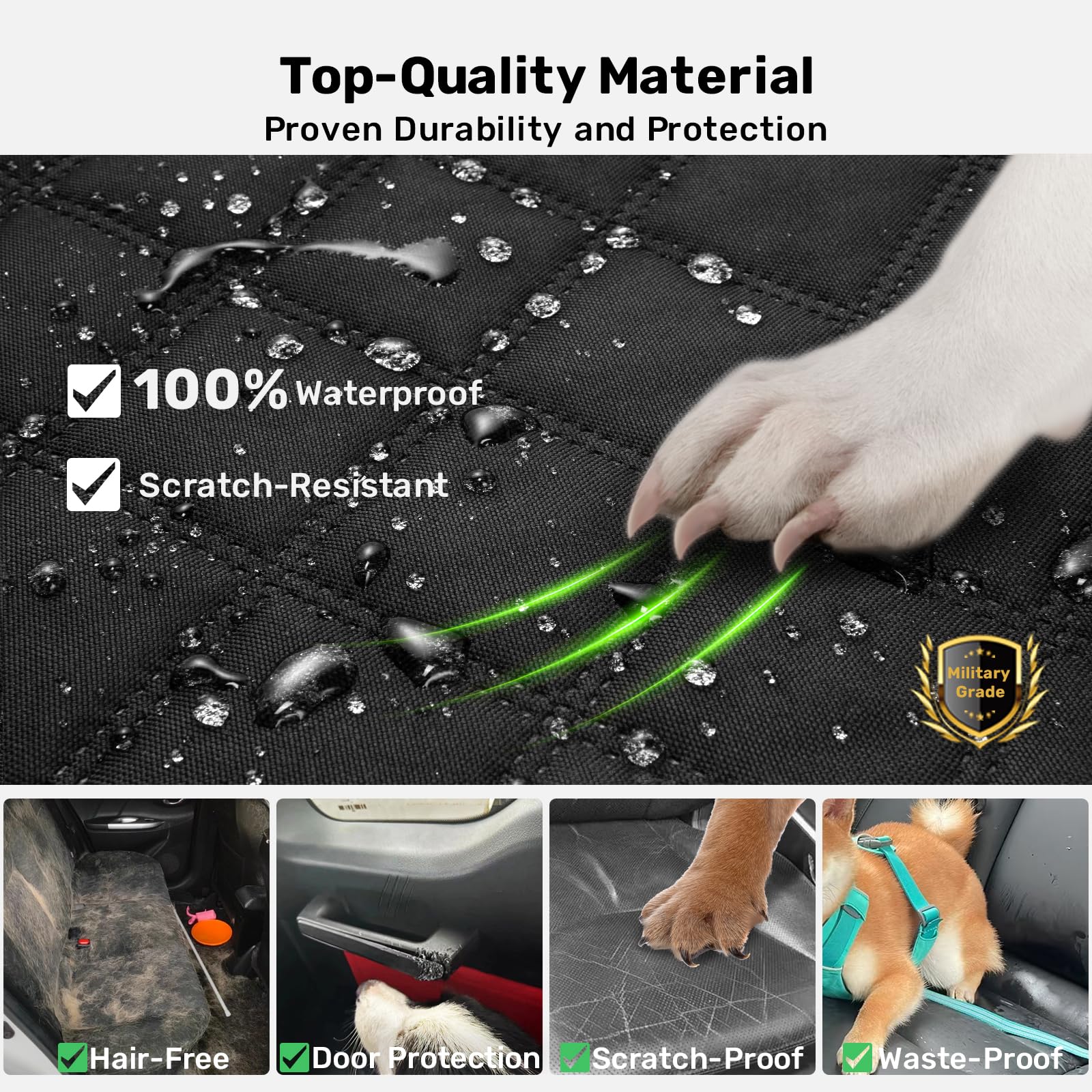 Zanch 2025 Upgraded Dog Car Seat Cover, 400 Lbs Heavy Duty Hard Bottom, Waterproof & Anti-Scratch Back Seat Protector, Nonslip P