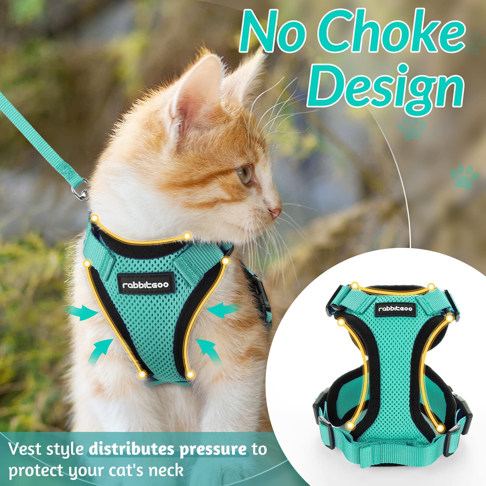 rabbitgoo Cat Harness and Leash for Walking, Escape Proof Soft Adjustable Vest Harnesses for Cats, Easy Control Breathable Refle