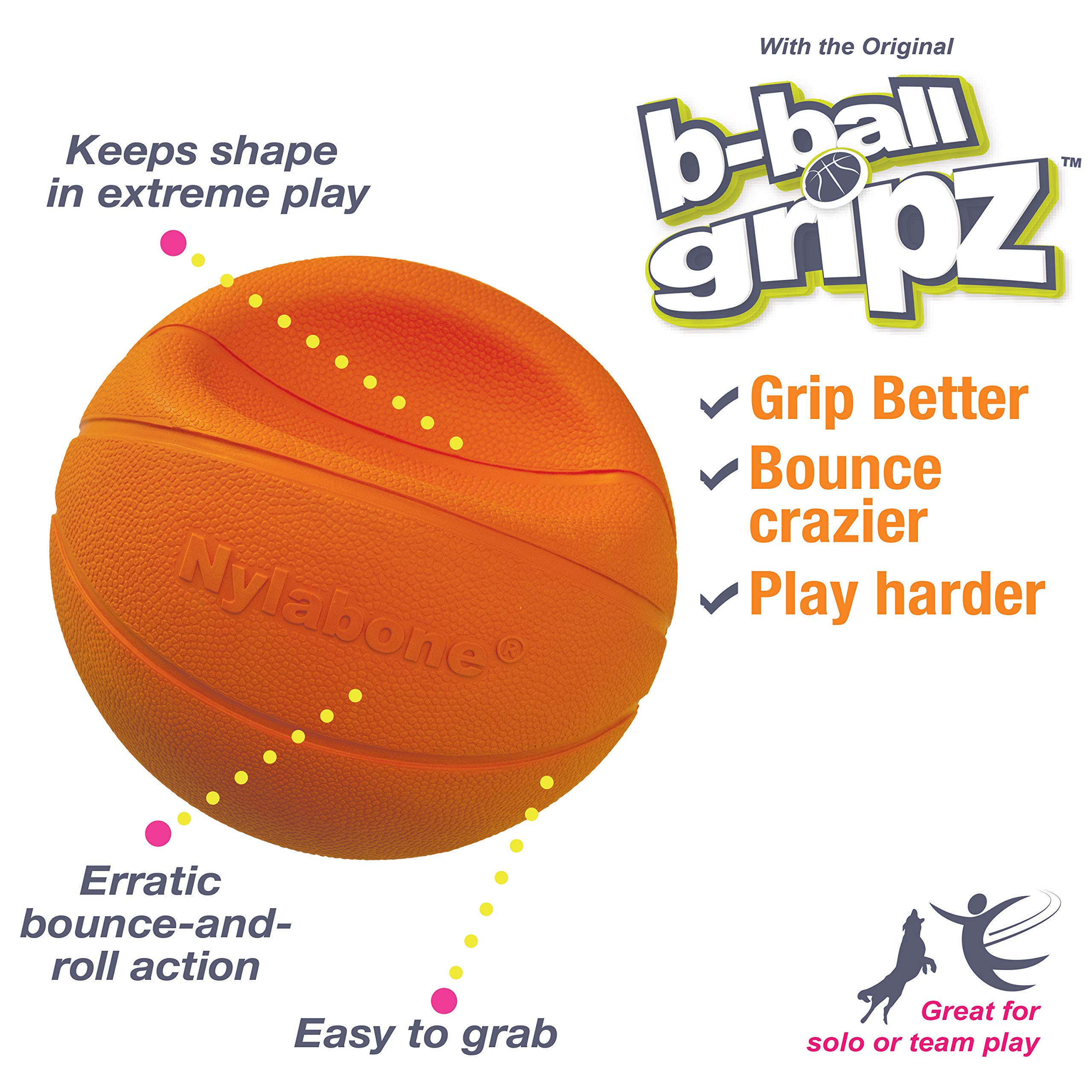 Nylabone Power Play Gripz Rubber Fetch Toy, Squeaky Basketball for Dogs, Medium, Orange, Model NPLY008P