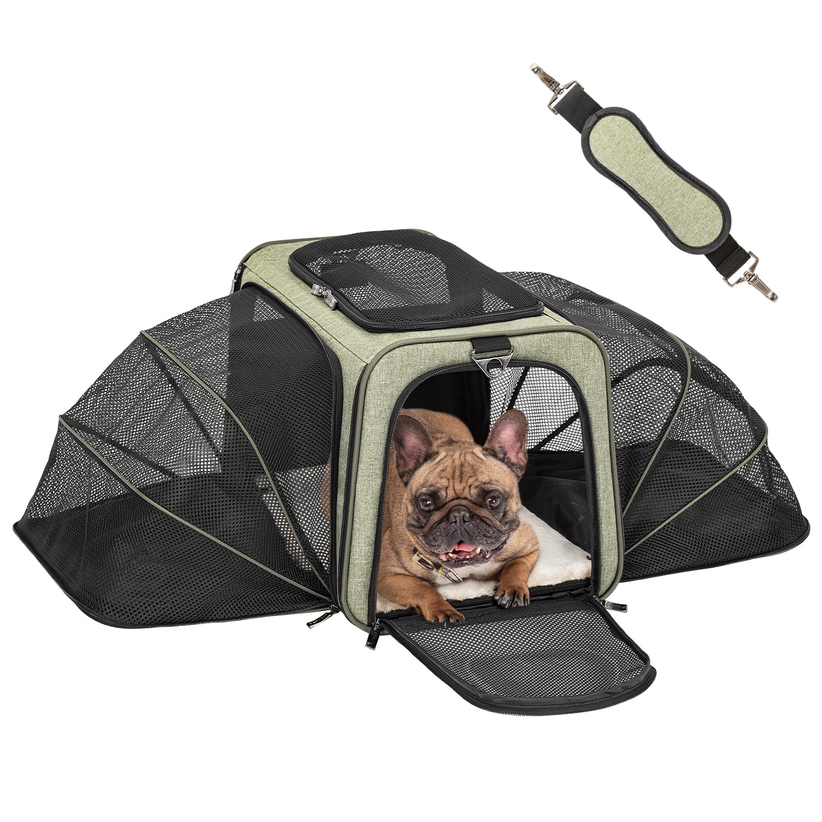 Petsfit Expandable Cat Carrier Dog Carrier, Soft-Sided Portable Pet Travel Carrier, Removable Soft Plush Mat And Pockets, Lockin