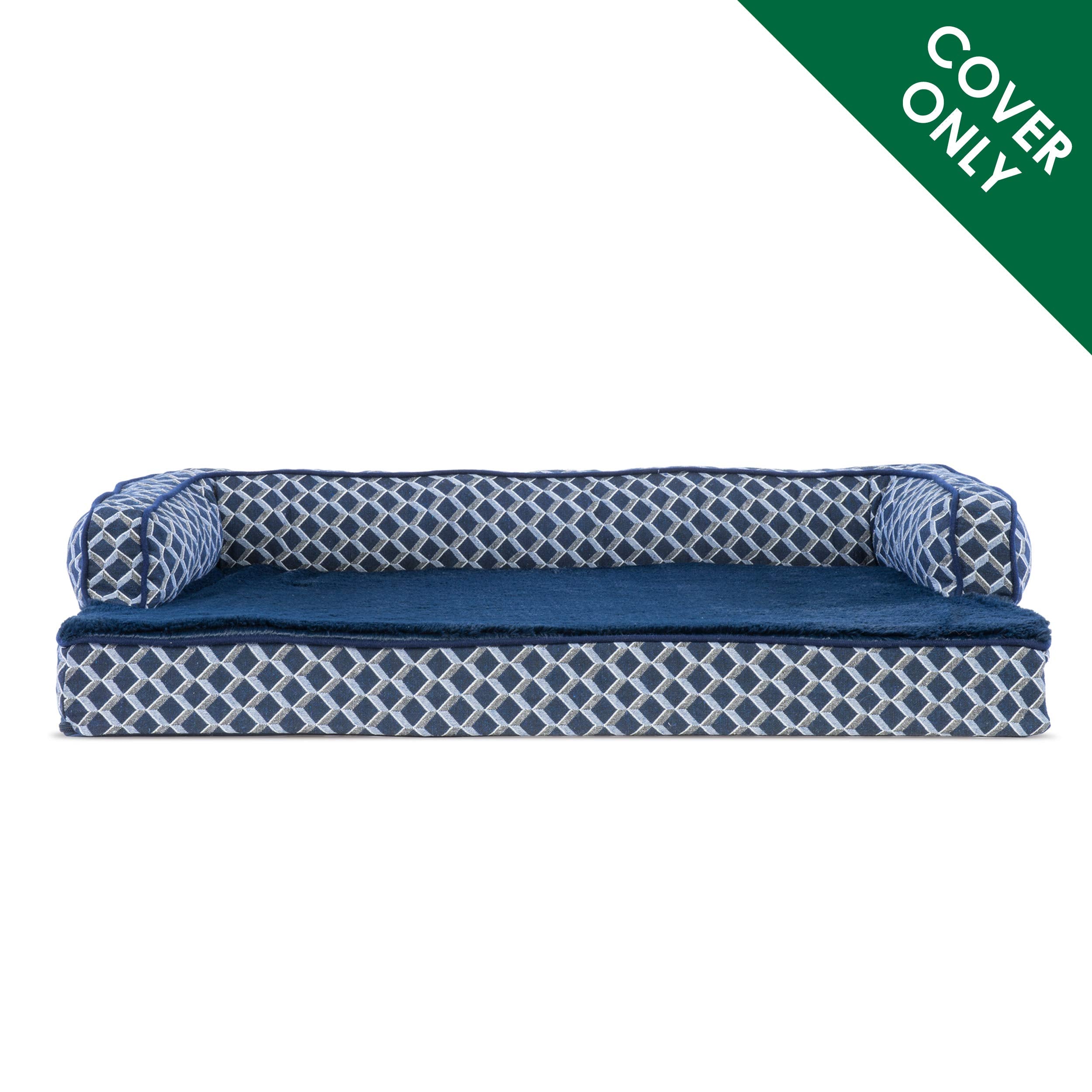 Furhaven Replacement Dog Bed Cover Comfy Couch Plush & D  Cor Sofa-Style, Machine Washable - Diamond Blue, Large