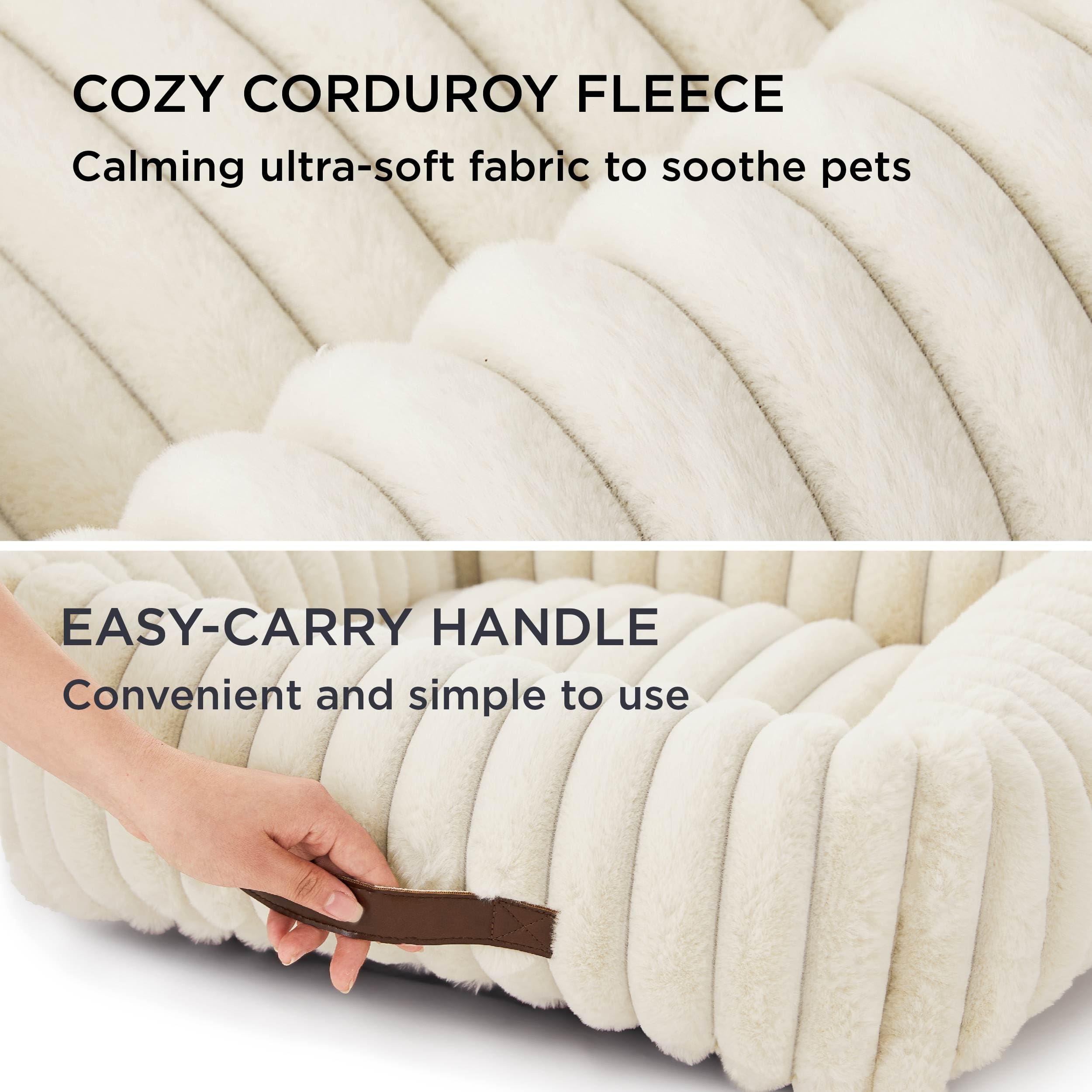 Bedsure Cute Dog Bed For Small Dogs & Cats - Washable Furry Cat Beds, Rectangle Orthopedic Corduroy Fleece Puppy Beds With Remov