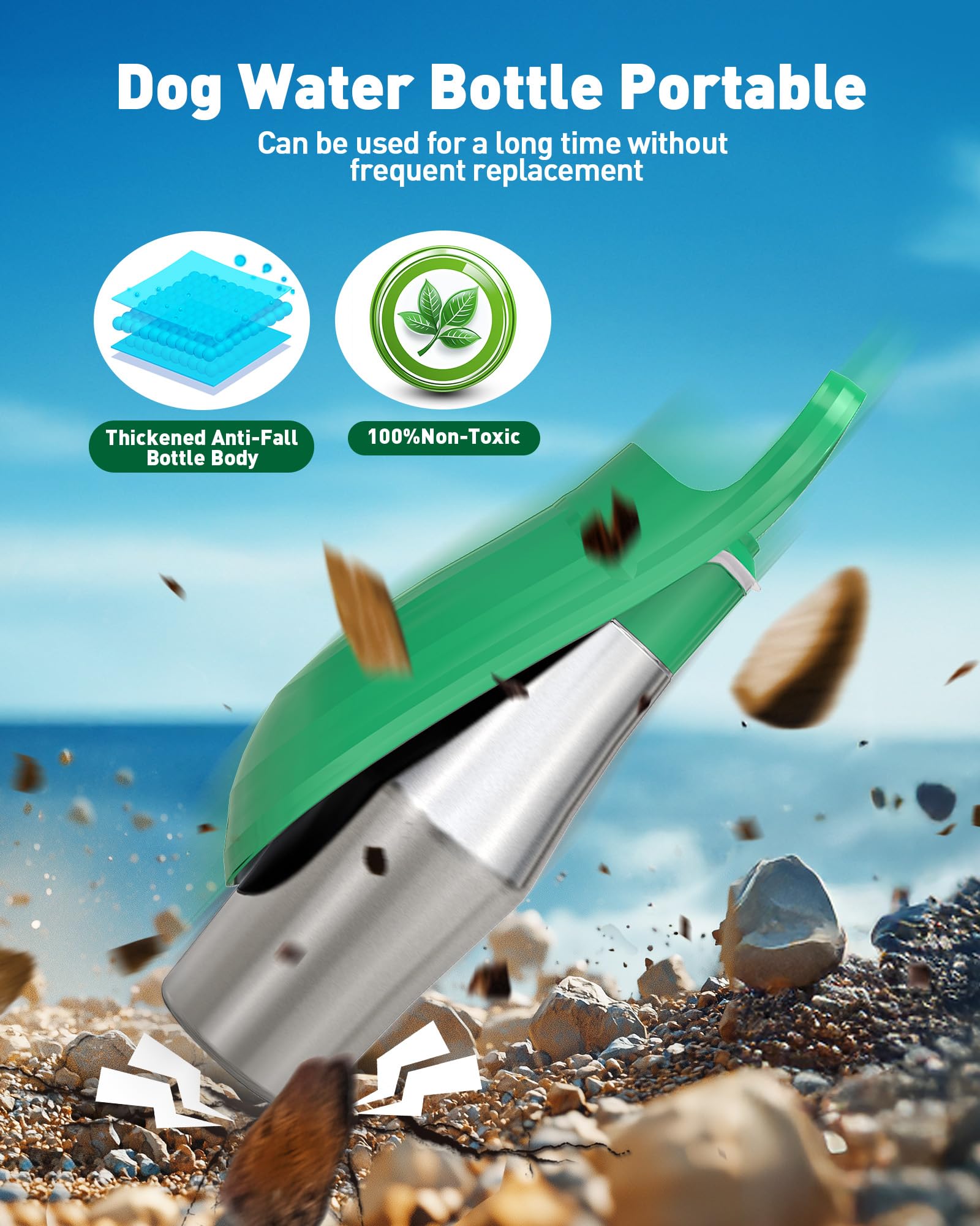 Portable Dog Water Bottle Bowl - 27 oz Travel Water Bowl Dispenser for Dogs, Stainless Steel Leak-Proof, A Must-Have for Outdoor