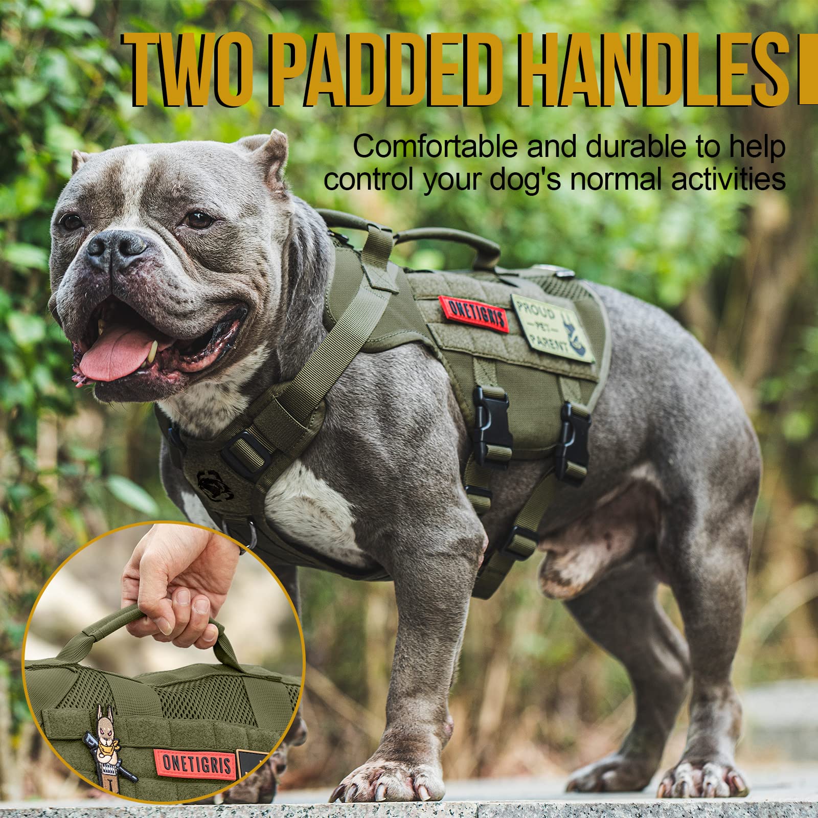 Onetigris Tactical Dog Harness For Small Dog, Mesh Design Service Dog Vest Breathable Military Dog Molle Vests With Handles, Har